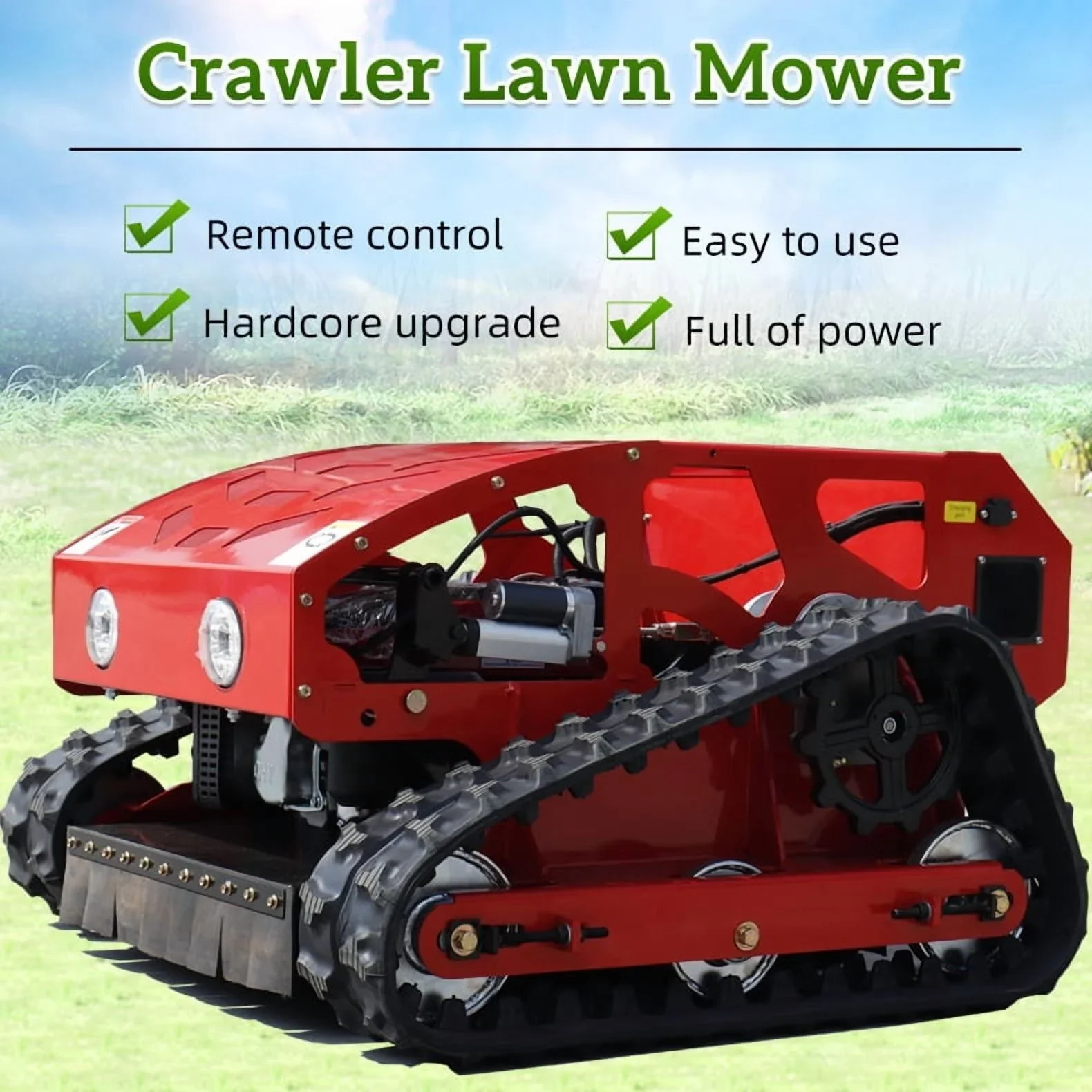 Automatic Remote Control Lawn Mower,   55 cm/ 21.6 inch Mowing Width RC Mower  45�� Climbing  Crawler Mower with EPA Loncin Engine, Wireless Grass Cutting Machine for Yard, Garden, Orchard, Grassland