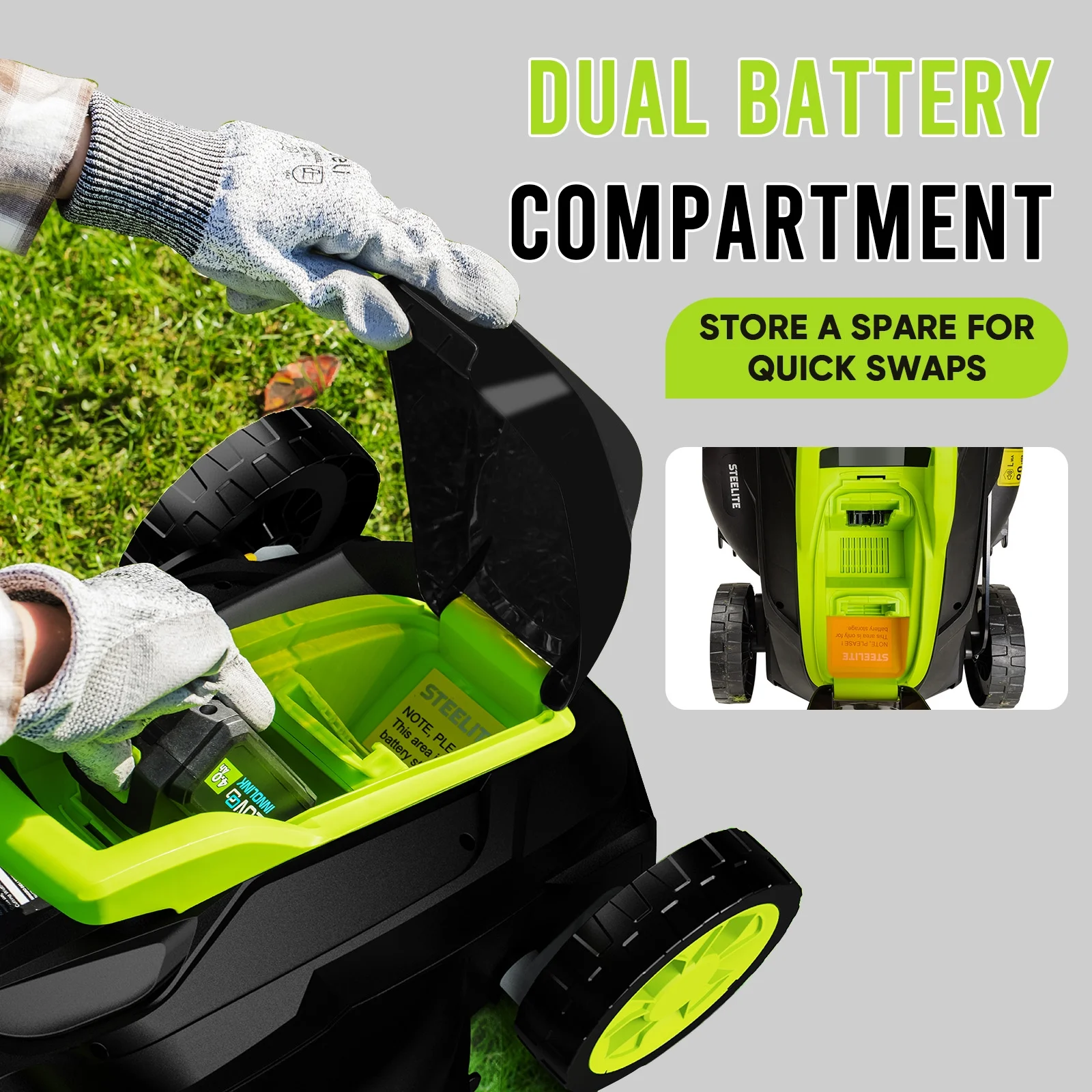 13-Inch Cordless Lawn Mower, 21V Electric Lawn Mowers with Brushless Motor for Garden,5 Heights Adjustment, 4.0Ah Battery Charger Included - Image 8