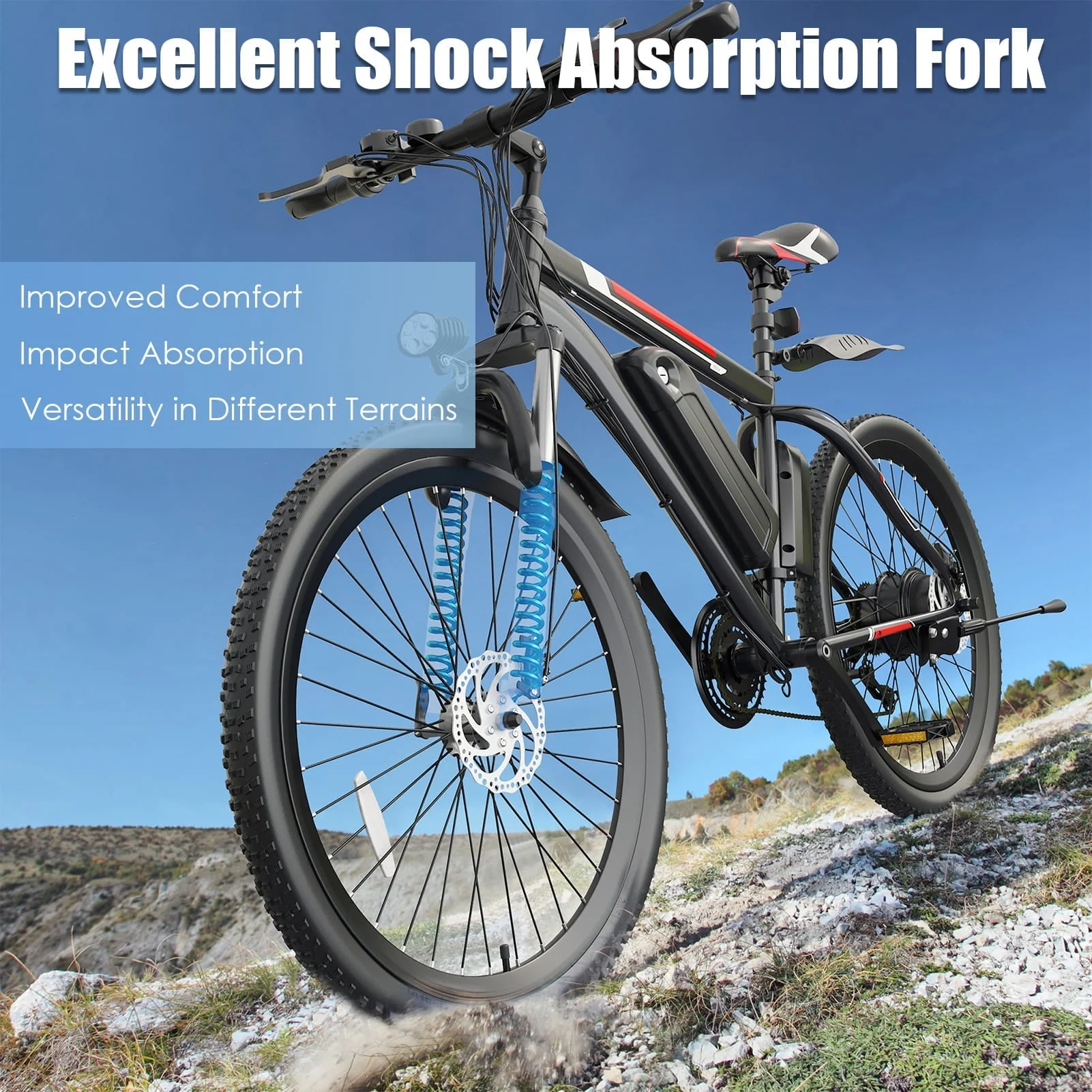 Elifine 500W Electric Bike for Adults, 26" Mountain Electric Bicycle with 5 Riding Modes Ebike, 48V 7 8Ah Battery, Shimano 21 Speed 19 8 mph Aluminum Alloy Electric Commuter Bike up to 50 Miles Image 8