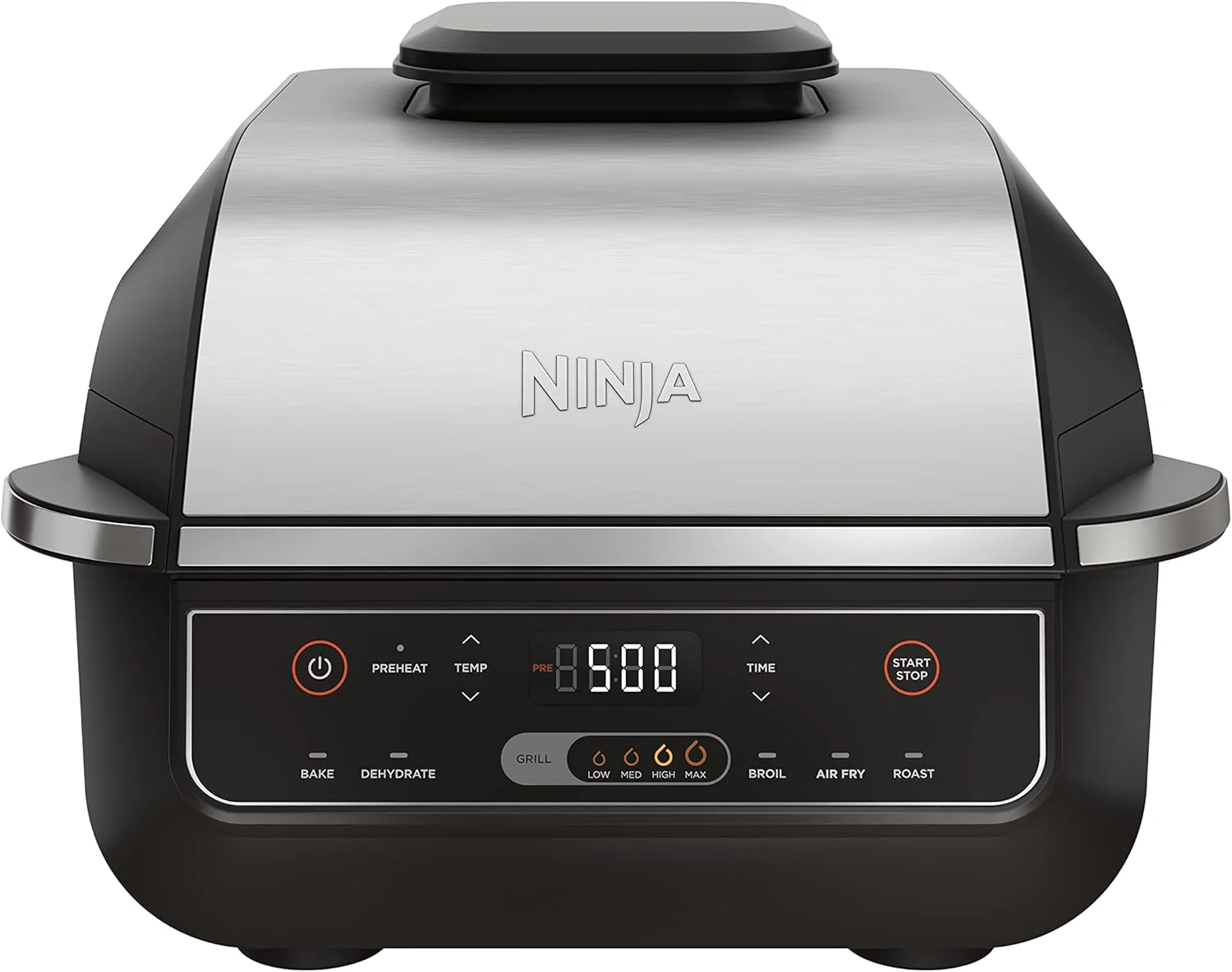 Ninja | Grill d'intérieur | Foodi | 5 en 1 (Griller, Frire à l'air chaud, Rôtir, Cuire au four et Déshydrater) | Capacité de rôtissage jusqu'à 1,4 kg | Système de contrôle de la fumée et pièces compatibles lave-vaisselle | Noir/Gris | AG301