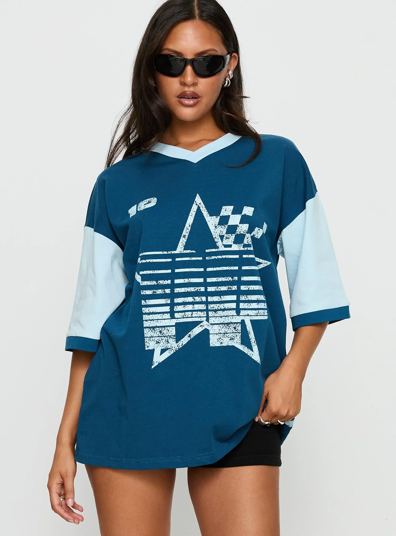 Nachell Short Sleeve Moto Top Blue