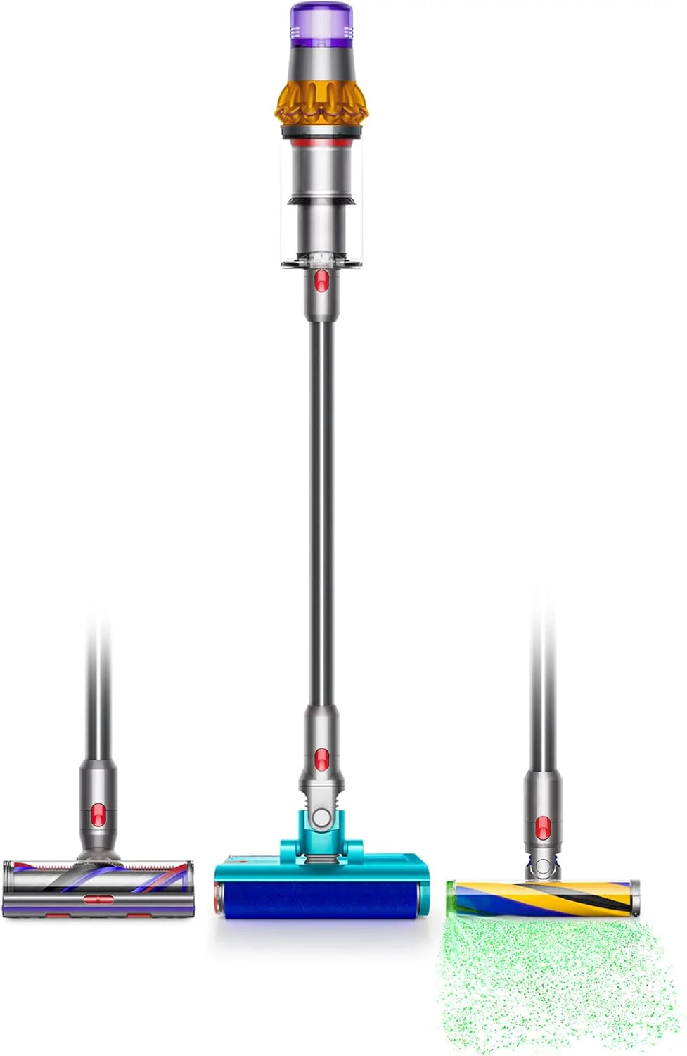 Aspirateur sans fil Dyson V15 Detect Plus, éclairage révélant la poussière, 240 AW, 3 modes de puissance, jusqu'à 60 minutes d'autonomie², nettoie en profondeur les sols durs et les tapis, démêle les poils d'animaux, se transforme en aspirateur à mai