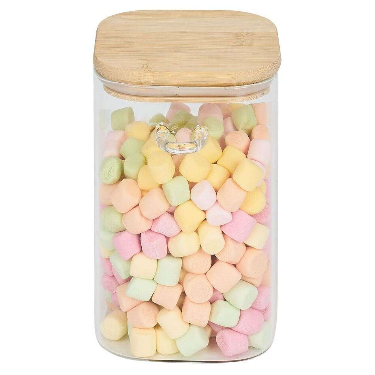 Bocal en verre transparent 1L avec couvercle et cuillère en bambou