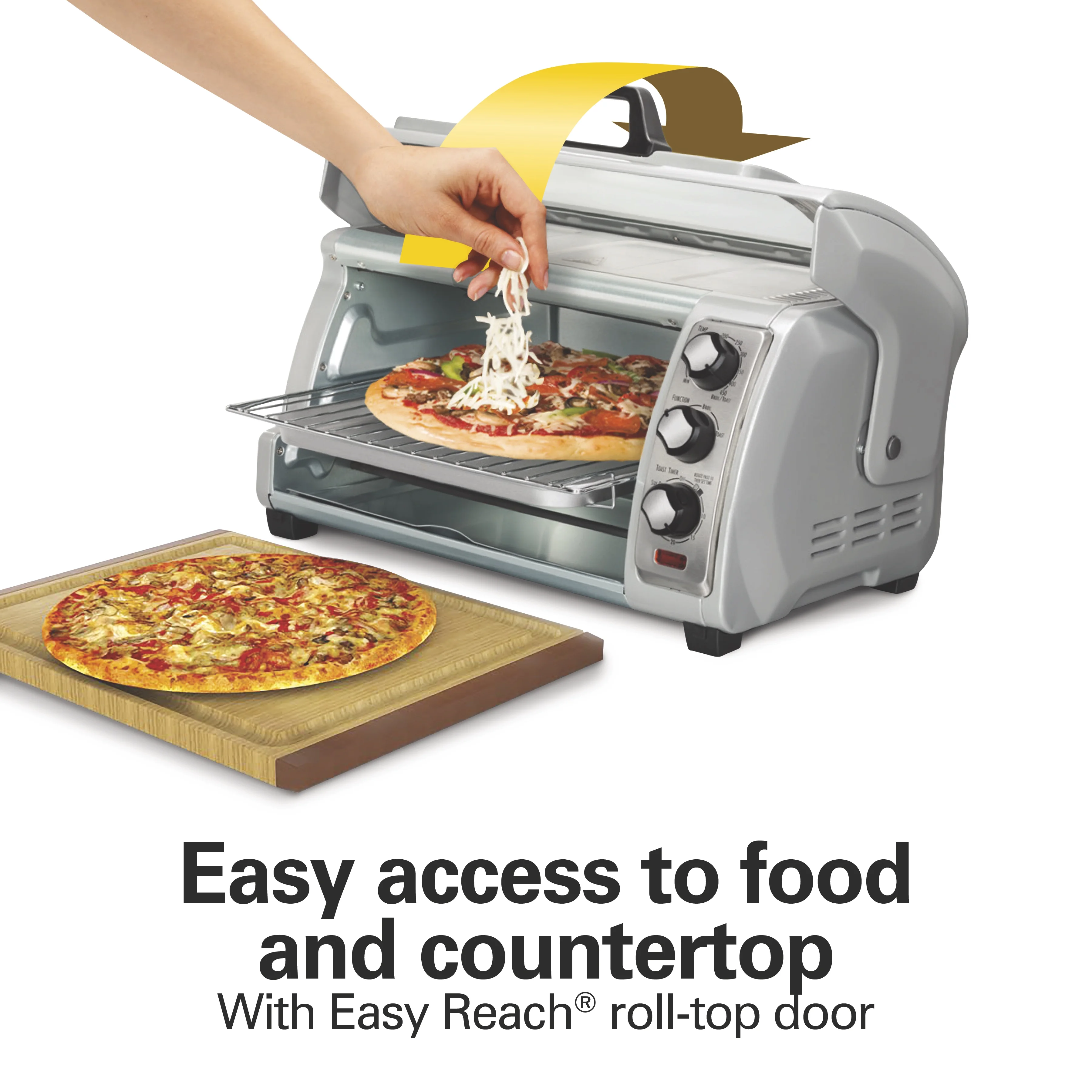 Hamilton Beach 6 Slice Countertop Toaster Oven with Easy Reach Roll - Top Door, Bake, Broil & Toast Functions, Silver