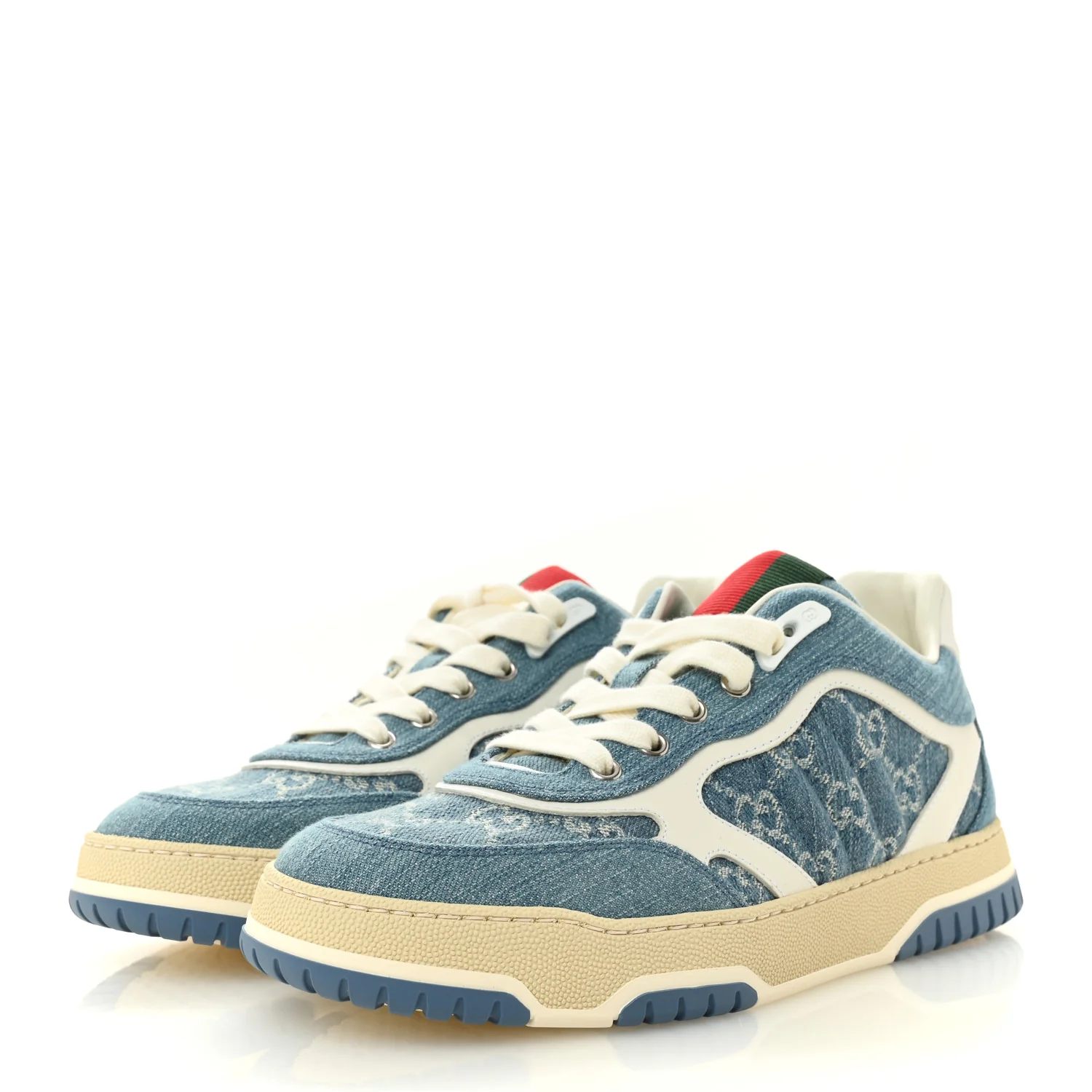New Denim Delave GG Monogram Womens Re-Web Sneakers 40 Light Blue Royale