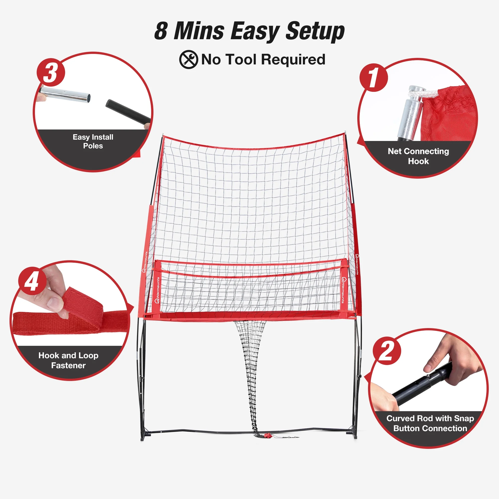 11*8 ft Volleyball Net w/ Ball Return Collection, 2 in 1 Volleyball Training Equipment Adjustable Height, Volleyball Net for Backyard Hitting Serving Passing(Red) - Image 6