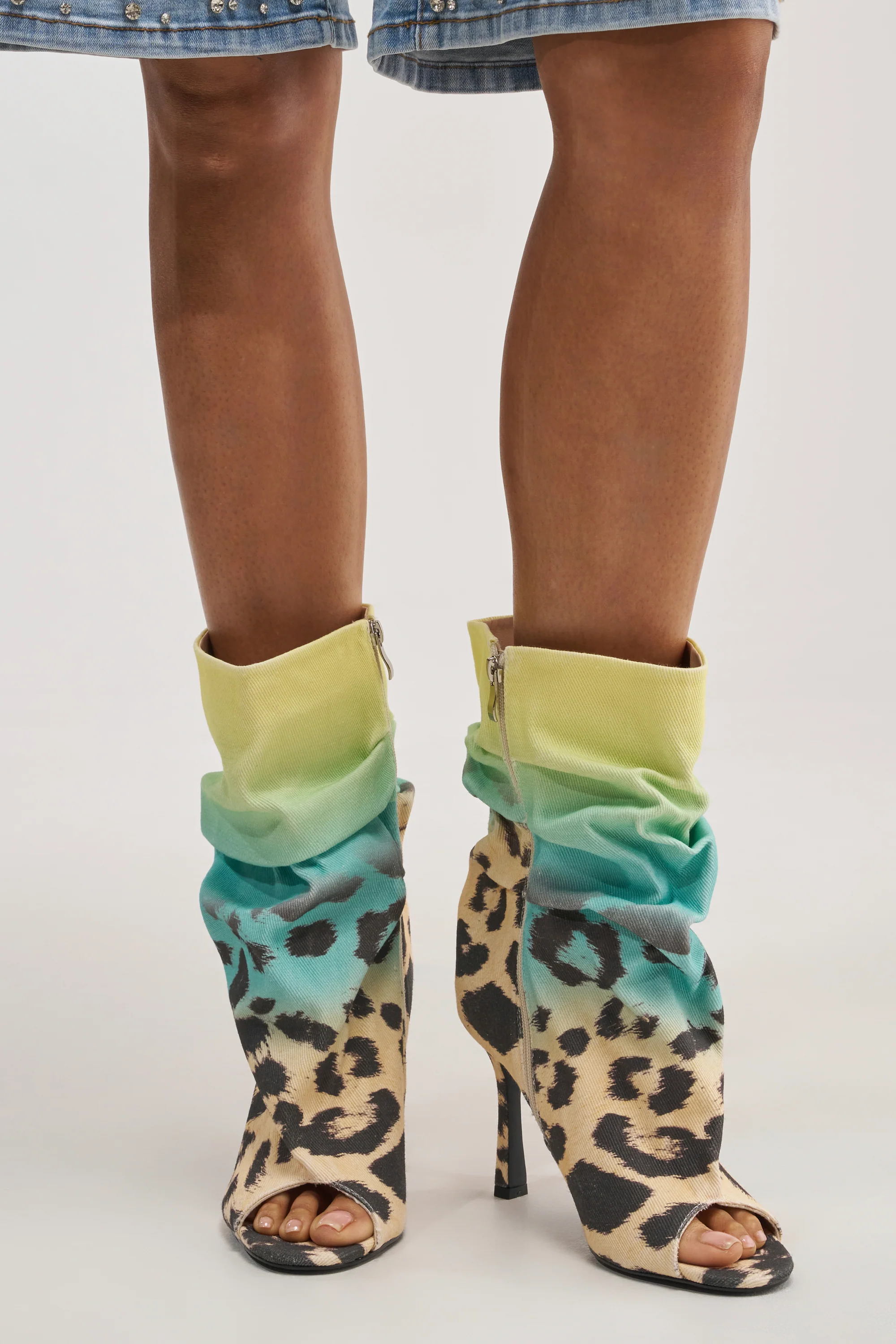 AKIRA GOLD ALMOST MULTI OMBRE LEOPARD OPEN TOE BOOTIE - Akira Store