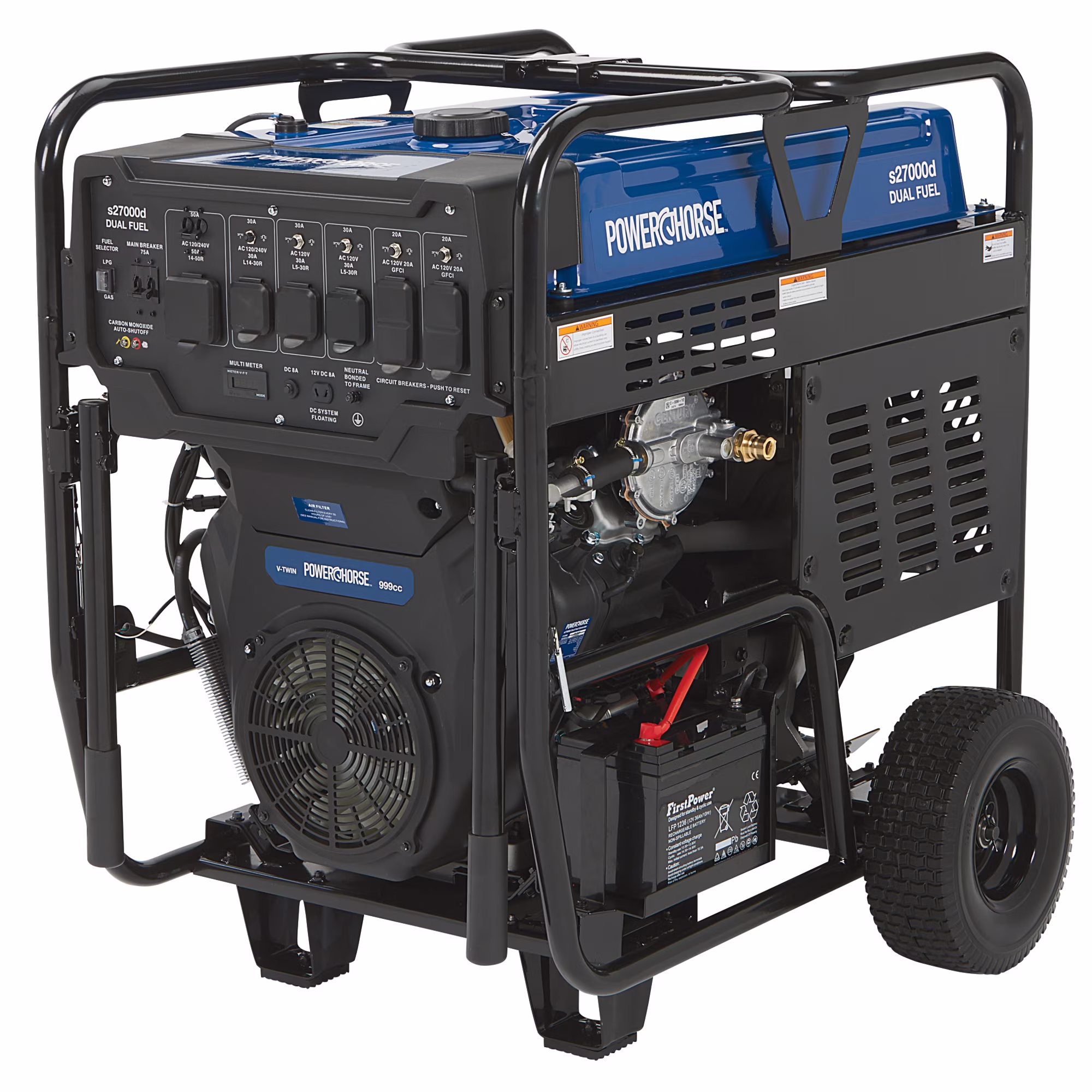 Portable Generator, 27,000 Surge Watts, 18,000 Rated Watts, 120/240V, Dual Fuel, Electric Start, CO Shutdown