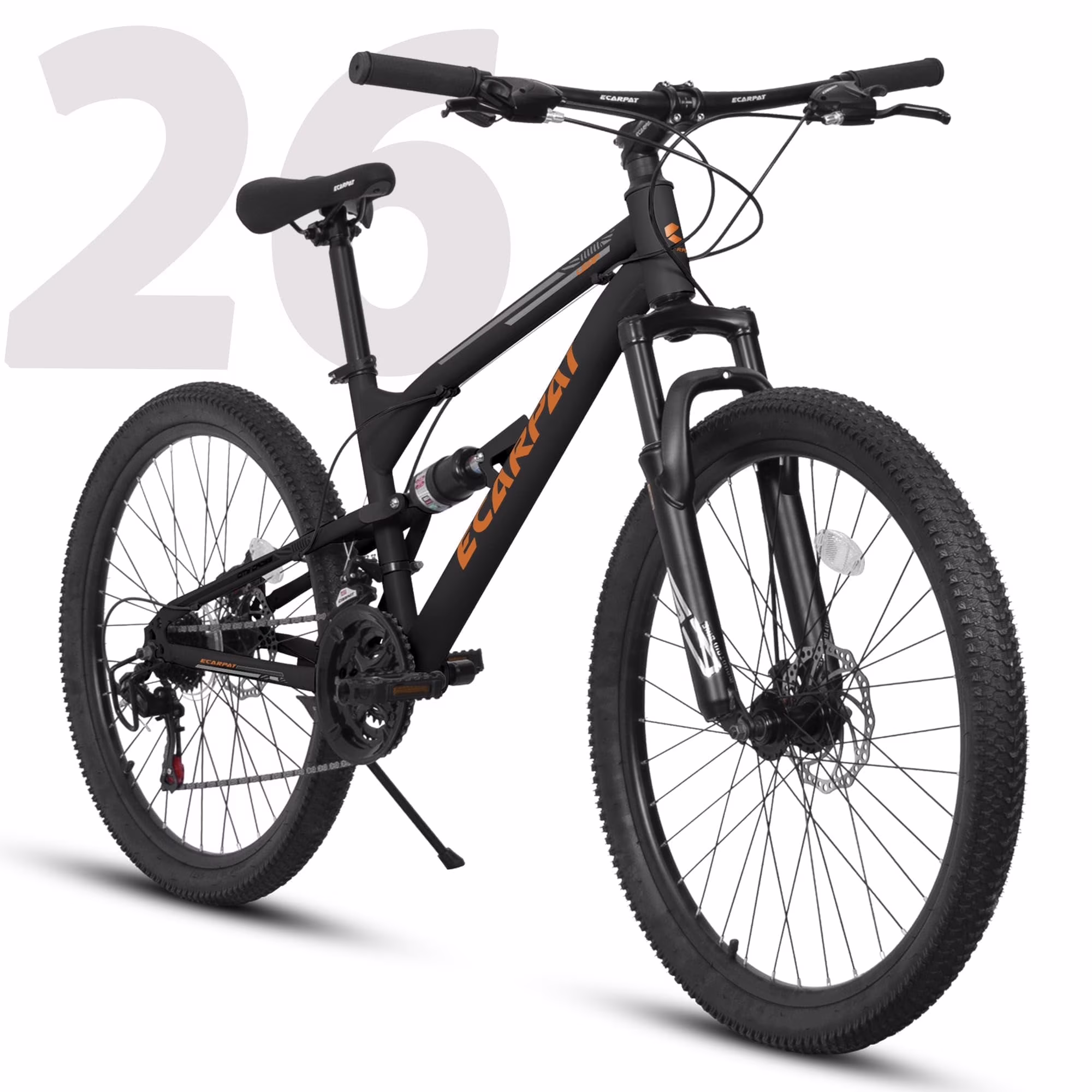 POVANLI  26 Inch Mountain Bike Adult Full Shimano 21 Speed Mountain Bike, Dual Disc Brake, Aluminum Frame Disc Brake, Front Suspension, Mountain biking for both men and women, Black (Gift)