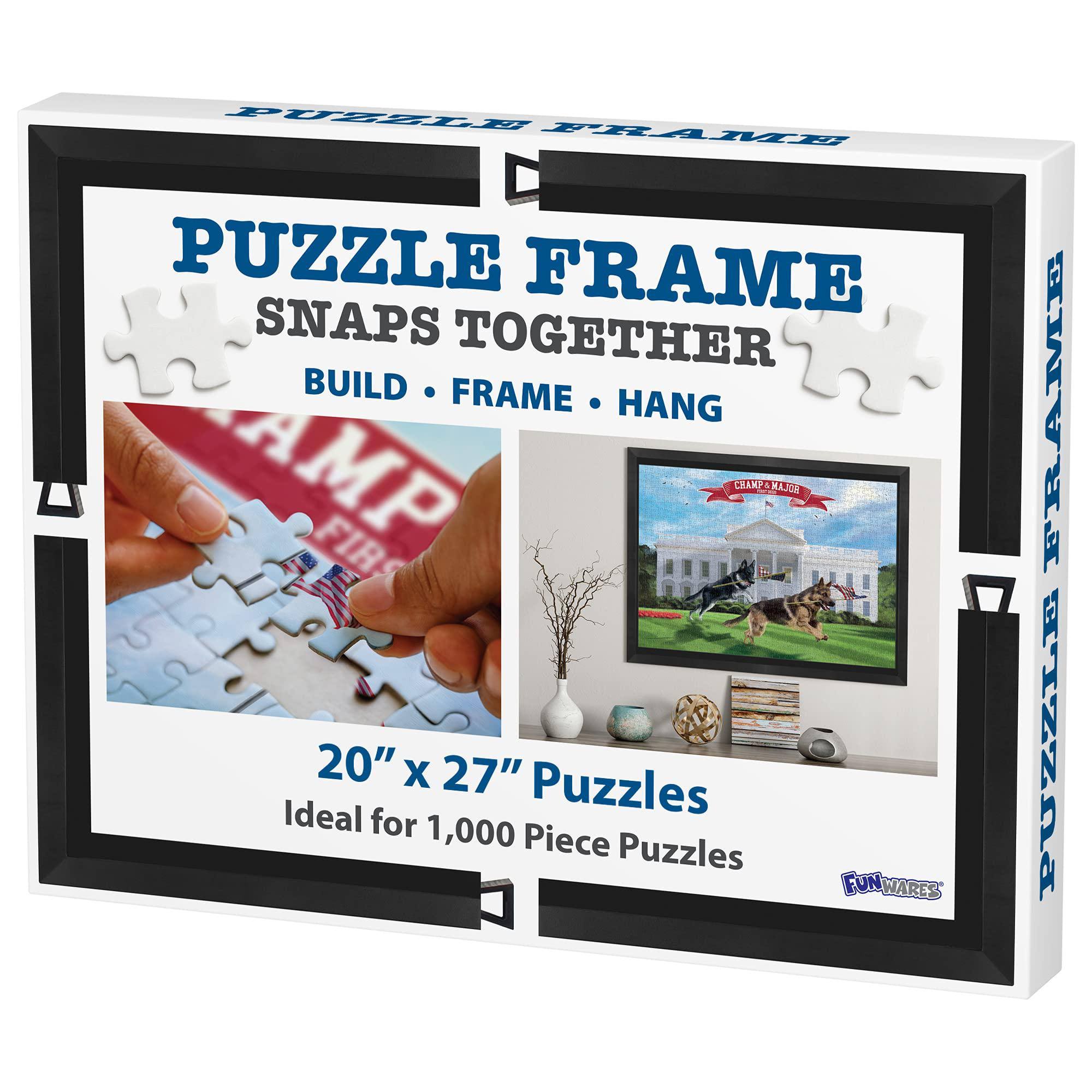Funwares 20 x 27 Puzzle Frame, Easy to Hang, Contemporary Matte Black, Easy to View Puzzle with No Glass or Plastic Cover Tha