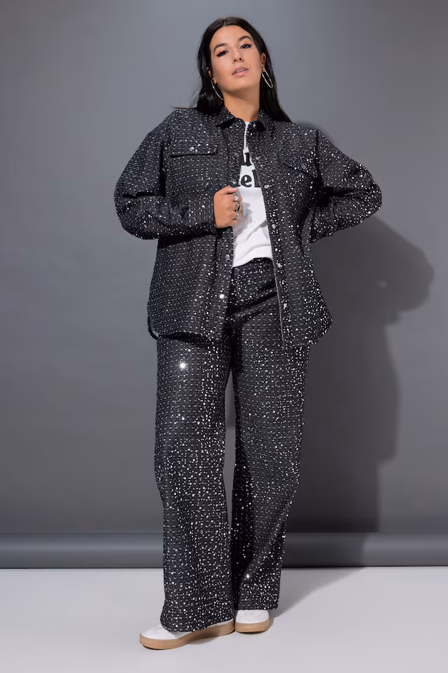 Sequined Snap Close Denim Blouse