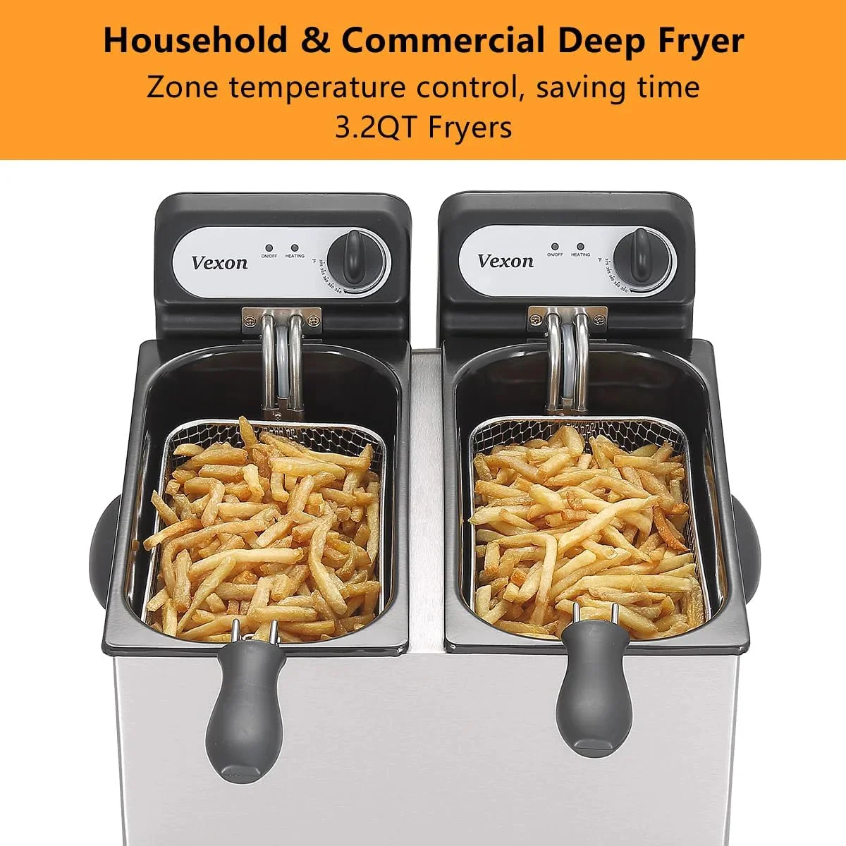 3000W Commercial Electric Deep Fryer with Baskets & LIDS,2X3L Stainless Steel Double Deep Fryer,small Deep Fryer with Basket,temperature…