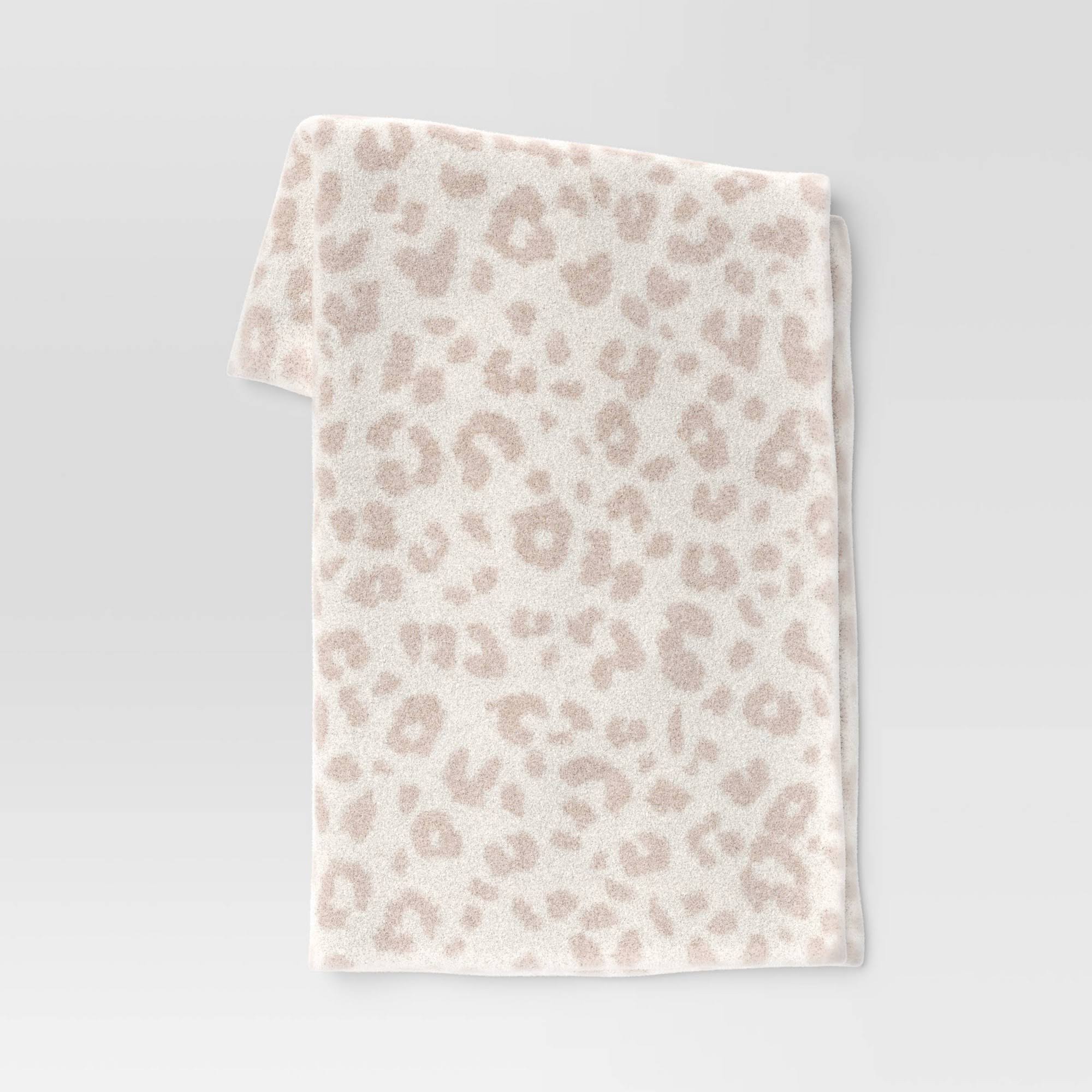 Cozy Feathery Knit Cheetah Throw Blanket Beige - Threshold