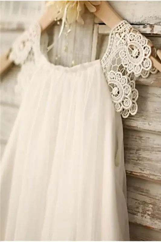 Ivory A-line Scoop Sleeveless Chiffon Floor-Length Flower Girl Dresses DM716