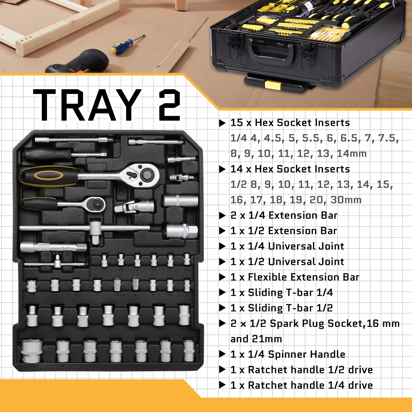 UBesGoo 799 Pcs Tool Set, Household Repair Hand Tool Kit, Mechanics Tool Kit, with Trolley Case, Silver