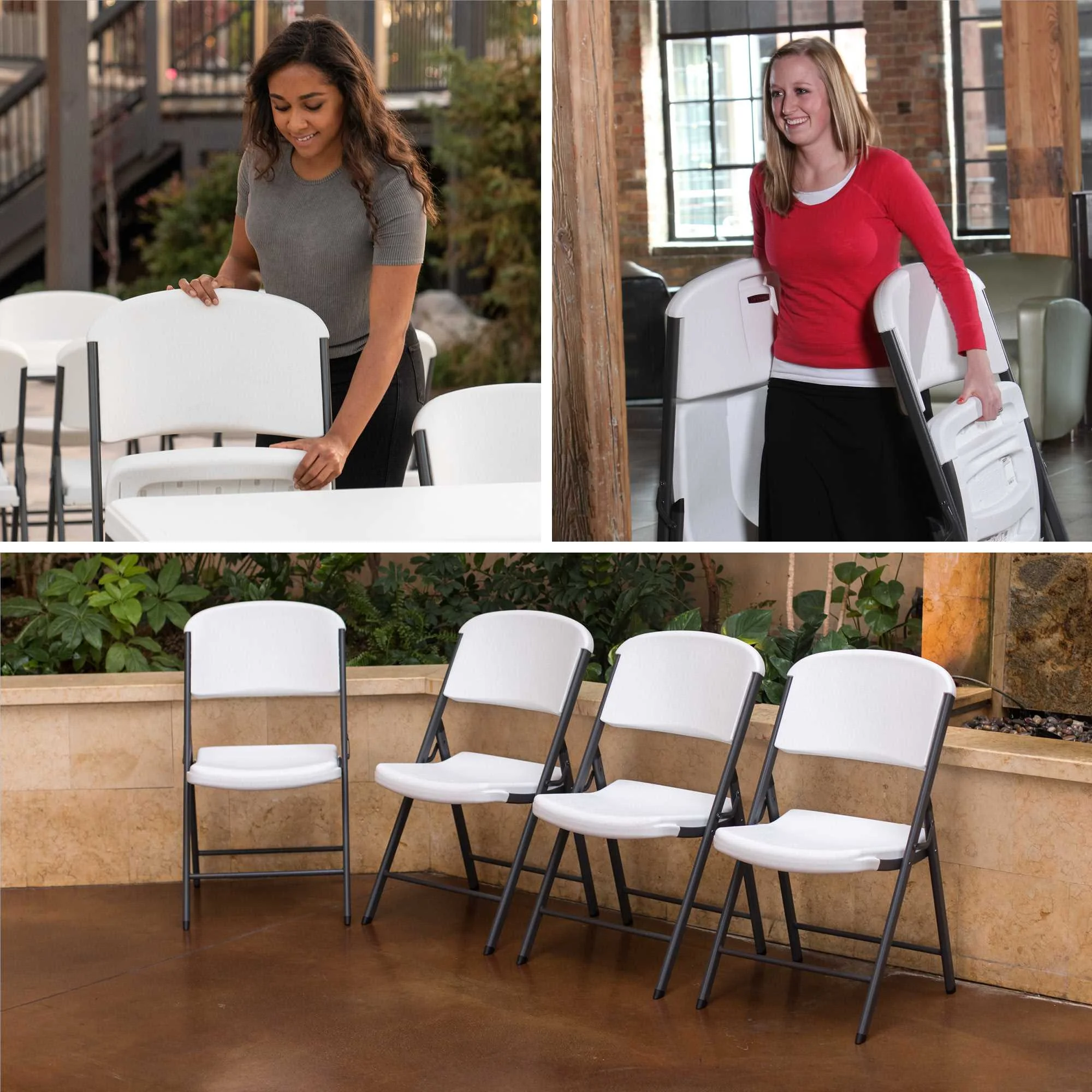 (4) 8-Foot Rectangle Stacking Tables and (32) Chairs Combo Indoor/Outdoor Commercial Grade, White Granite (80410) - Image 10