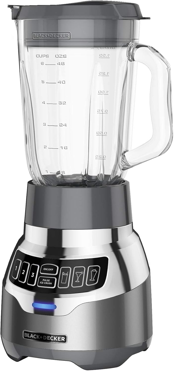 BLACK+DECKER PowerCrush Multi-Function Blender dengan Wadah Kaca 6-Cup, 4 Pengaturan Kecepatan, Perak