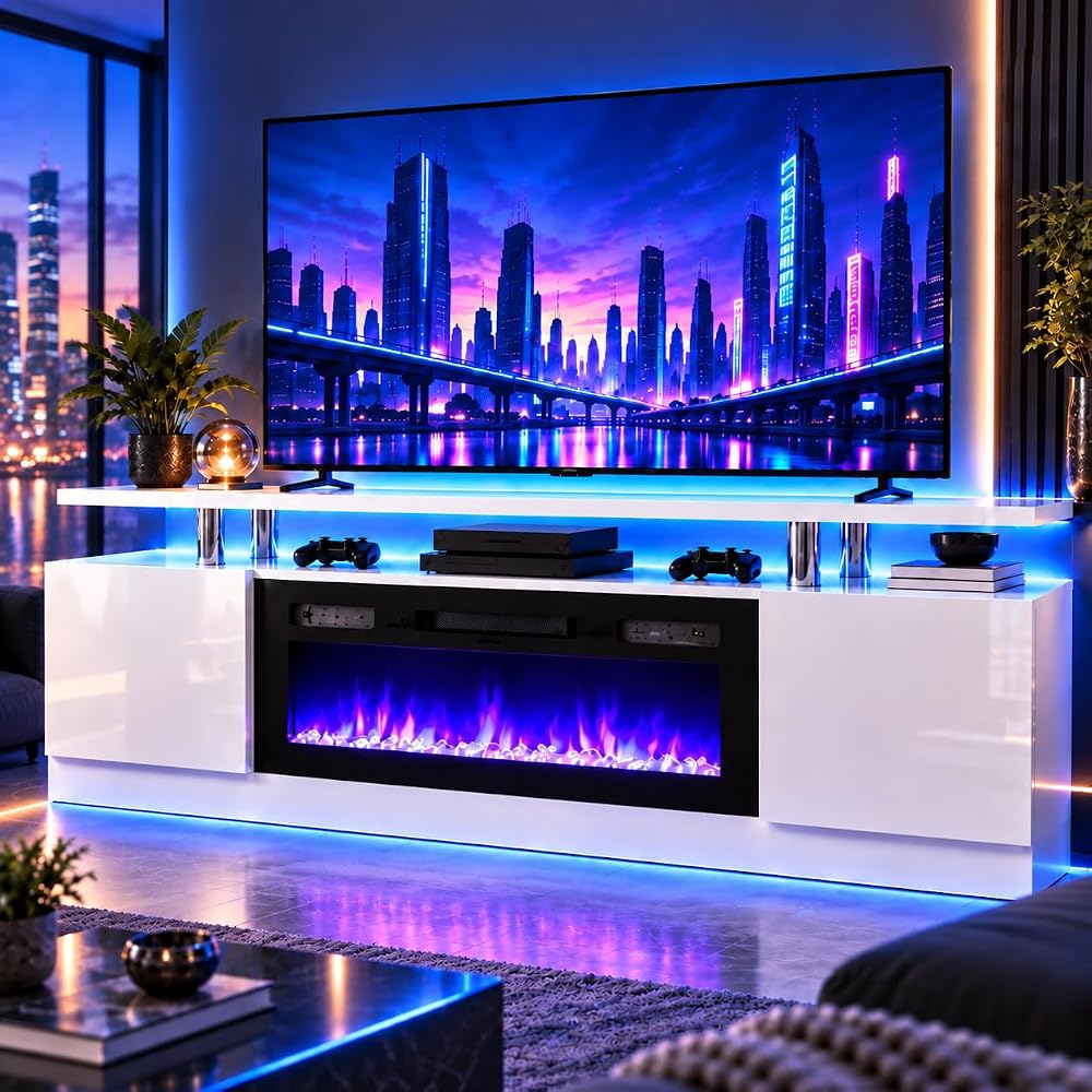 60" Fireplace TV Stand with 30" Electric Fireplace for 70" TVs