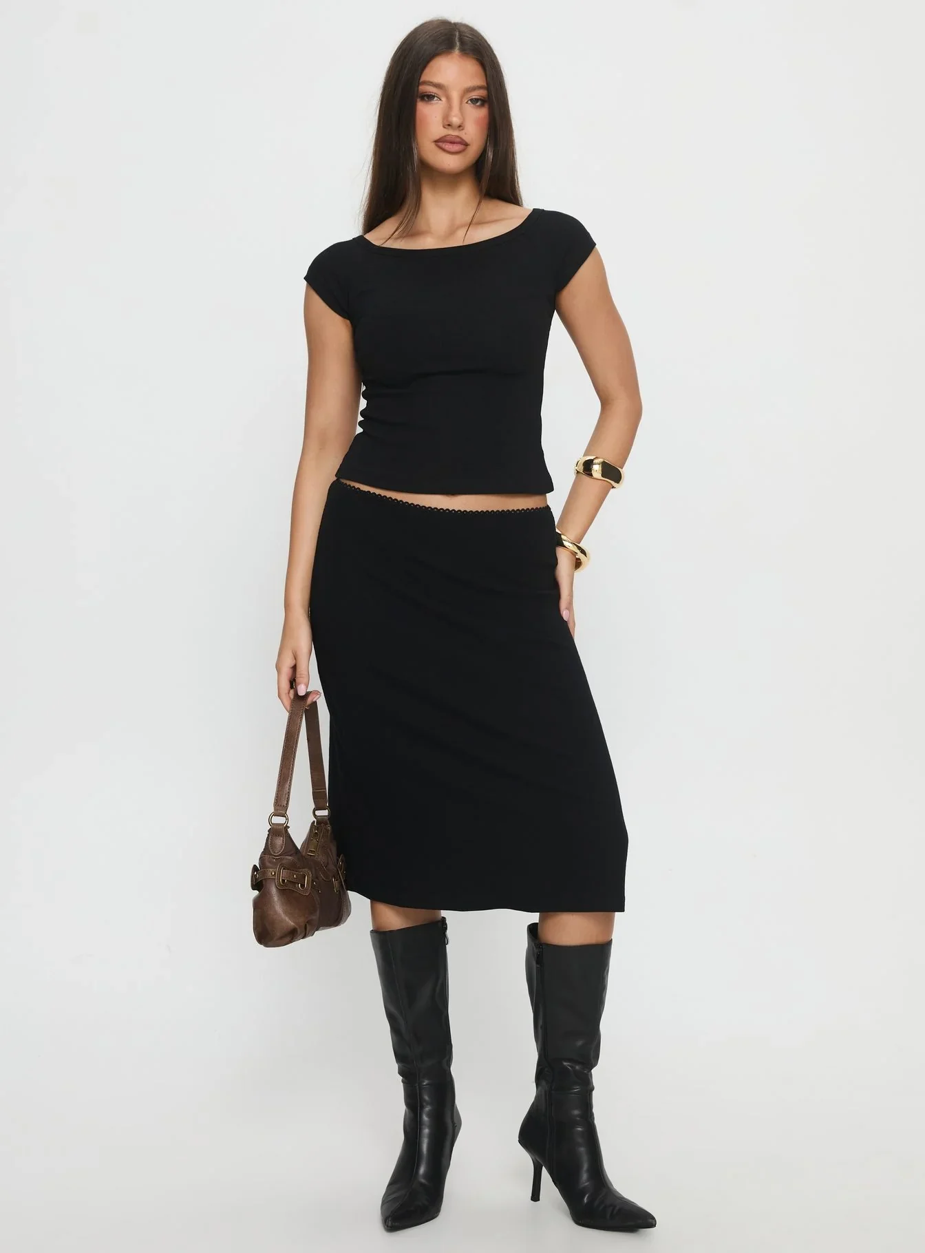 Baseline Rib Midi Skirt Black