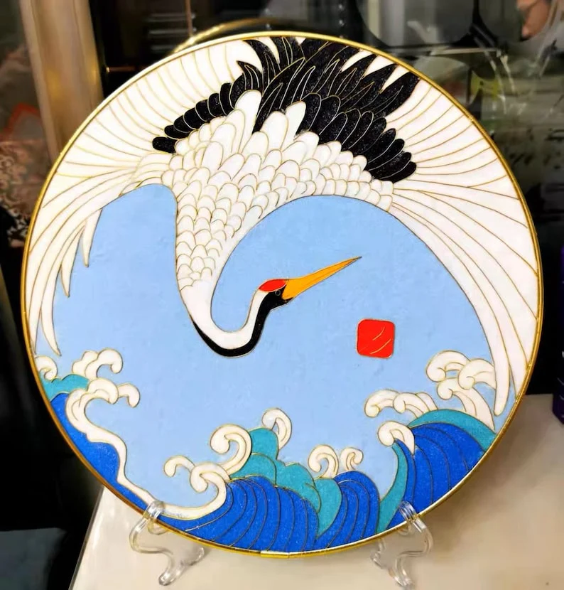 Crowned Crane at Night,Beginner Cloisonné Enamel DIY Kit, with Tutorial& All Tools
