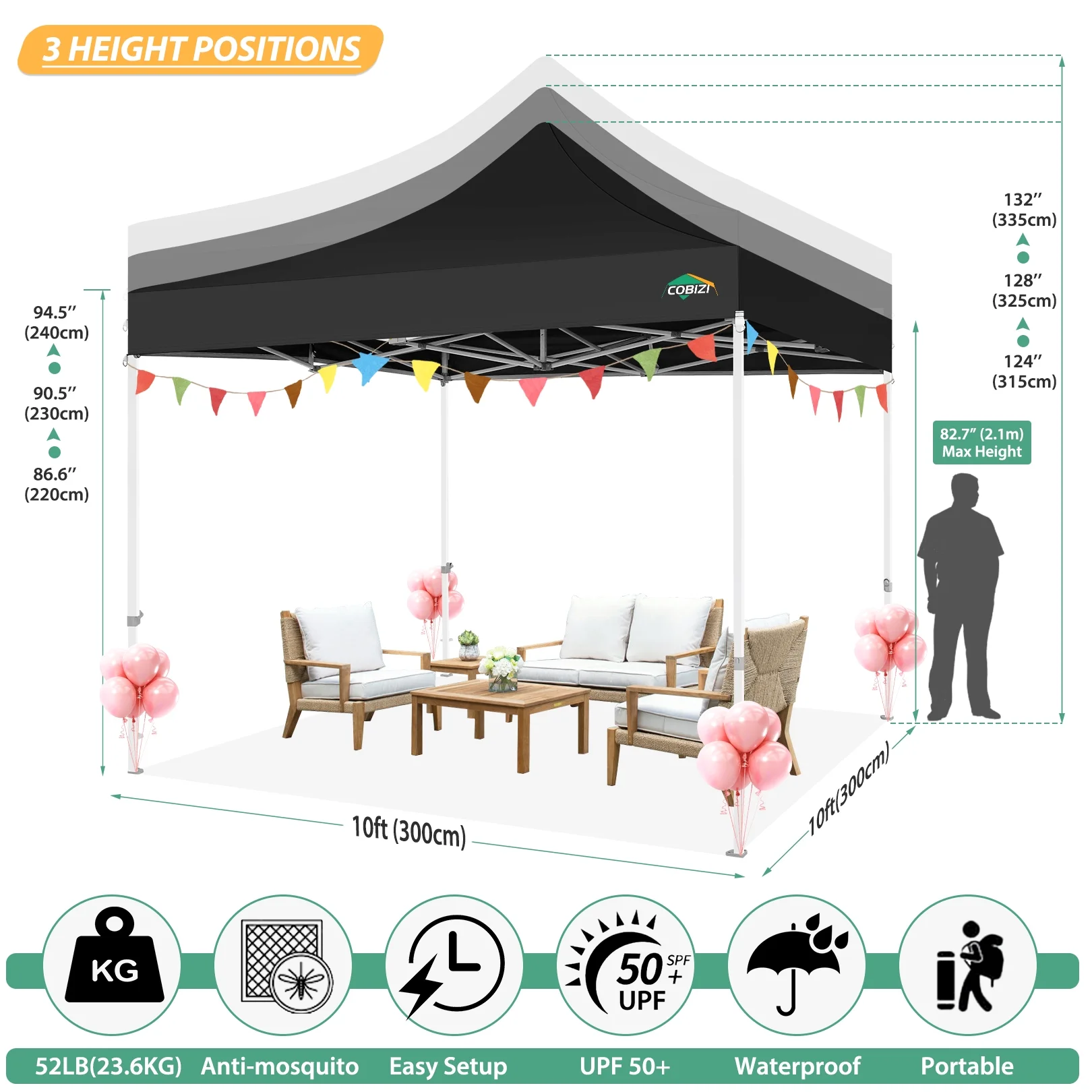 10X10 Heavy Duty Pop up Canopy with Mosquito Net,Instant Outdoor Shelter Large Canopy Tent for Outside,Gazebo with Mesh Sidewalls for Party,Backyard,Camping,Black(10 x 10/Black) - Image 7