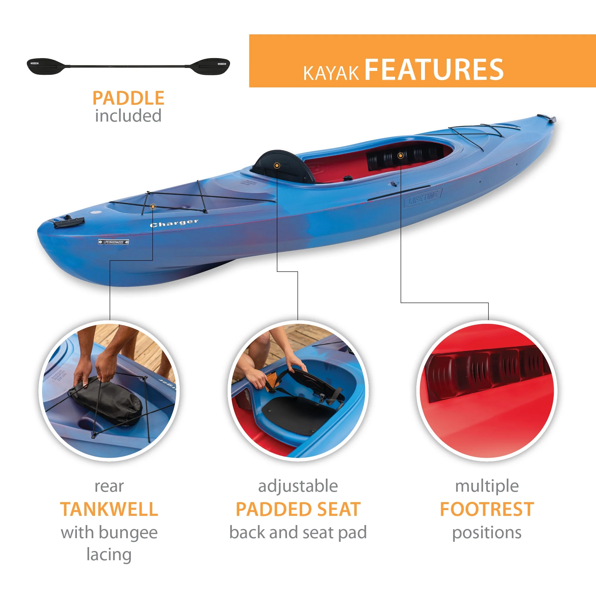 Charger 10 ft Sit-Inside Kayak, Galaxy Fusion (91195) - Image 4