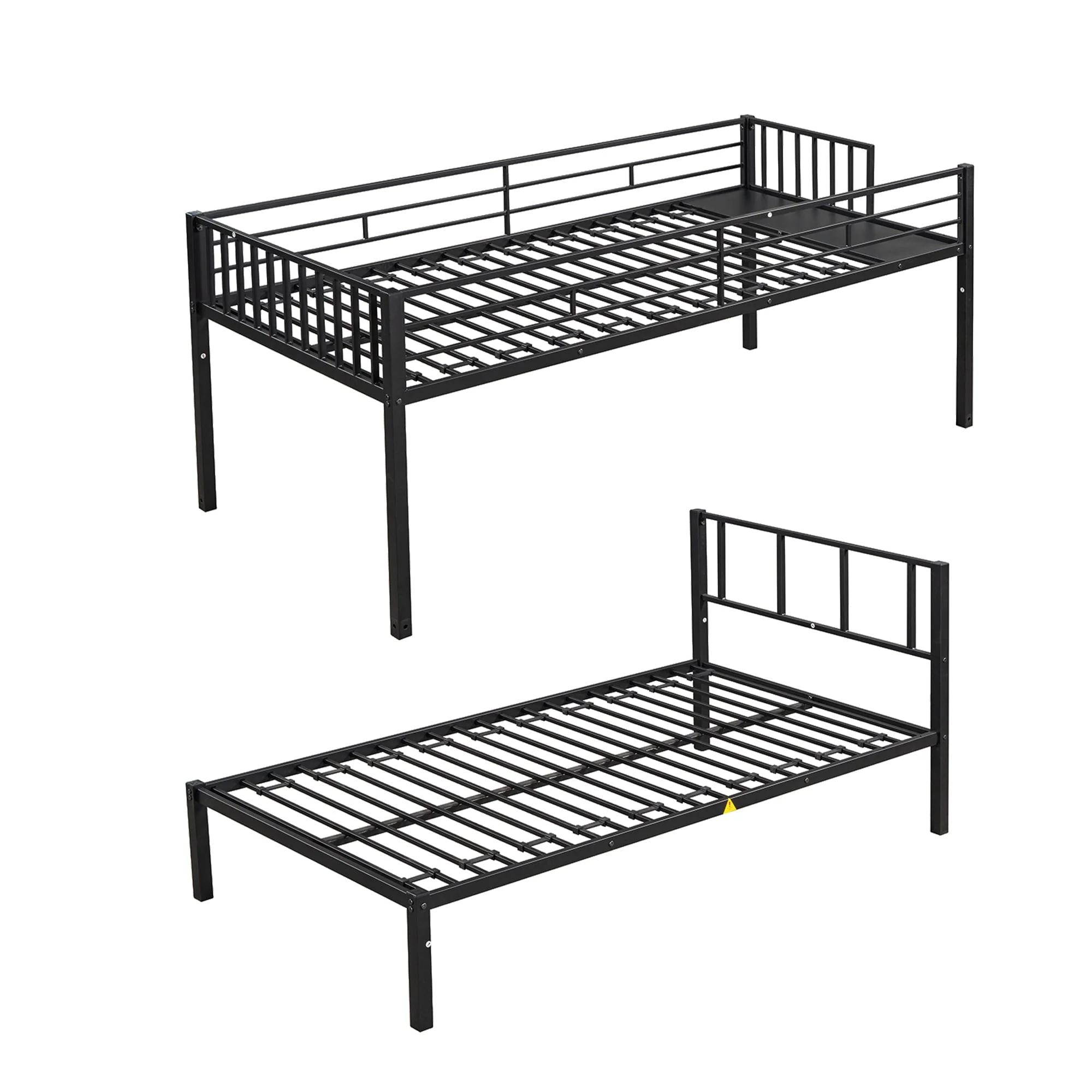 Triple Metal Bunk Bed Twin over Twin with Ladder for Kids, Boys Girls, Convertible Bunk Set, Black Image 7