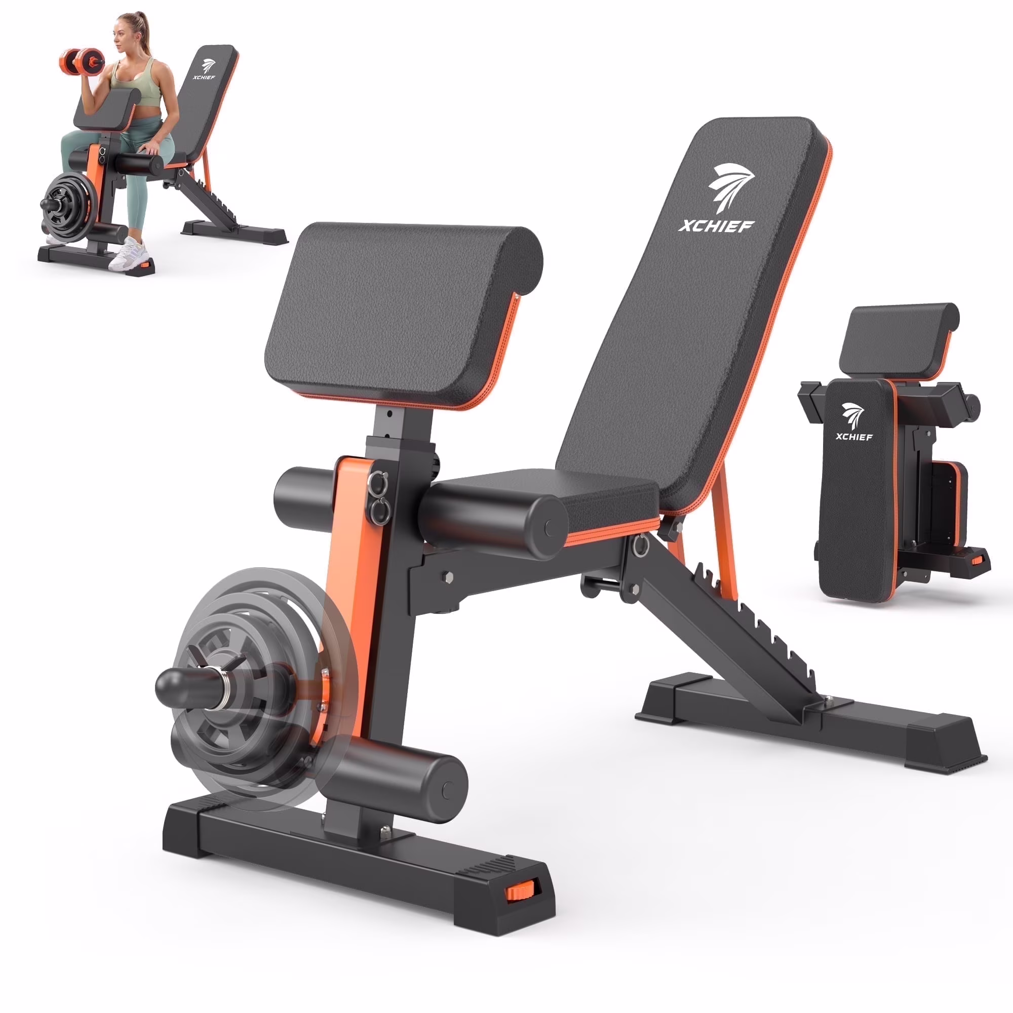 XCHIEF Adjustable Weight Bench - 1000 lbs Heavy Duty Foldable Workout Benchs Press with Leg Extension & Preacher Pad, Flat/Incline/Decline for Home Gym