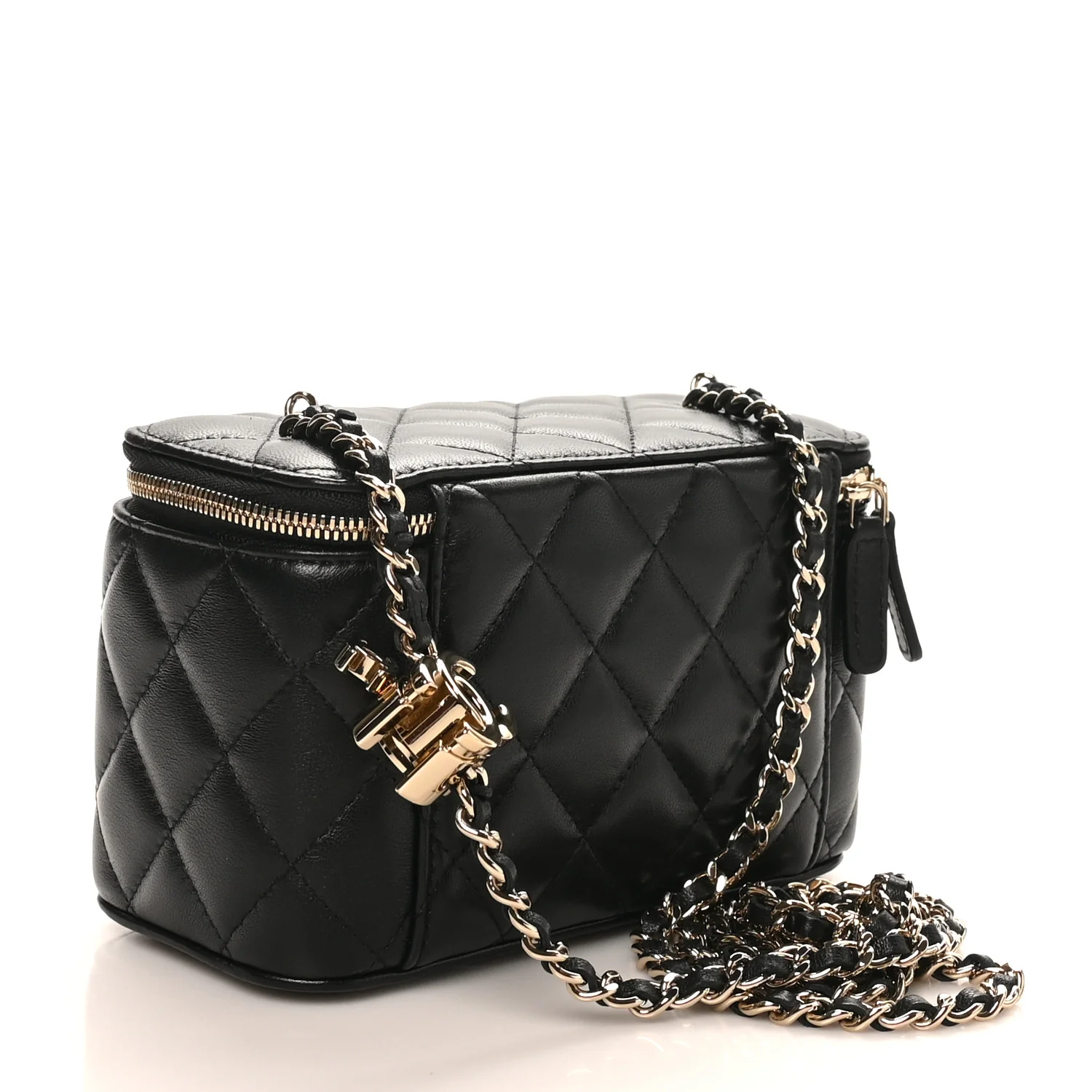 Lambskin Quilted Small CC Vanity Case Black