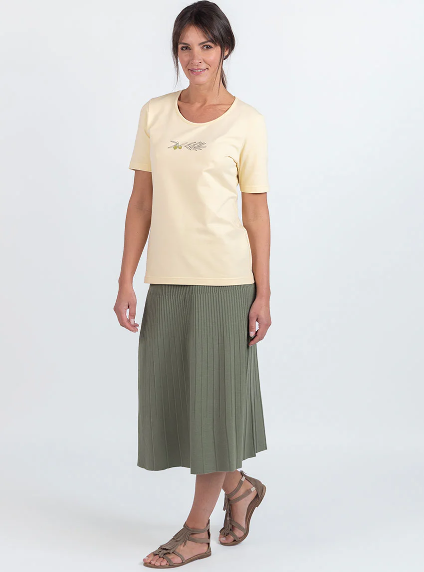 Tee-shirt femme en coton jaune vanille