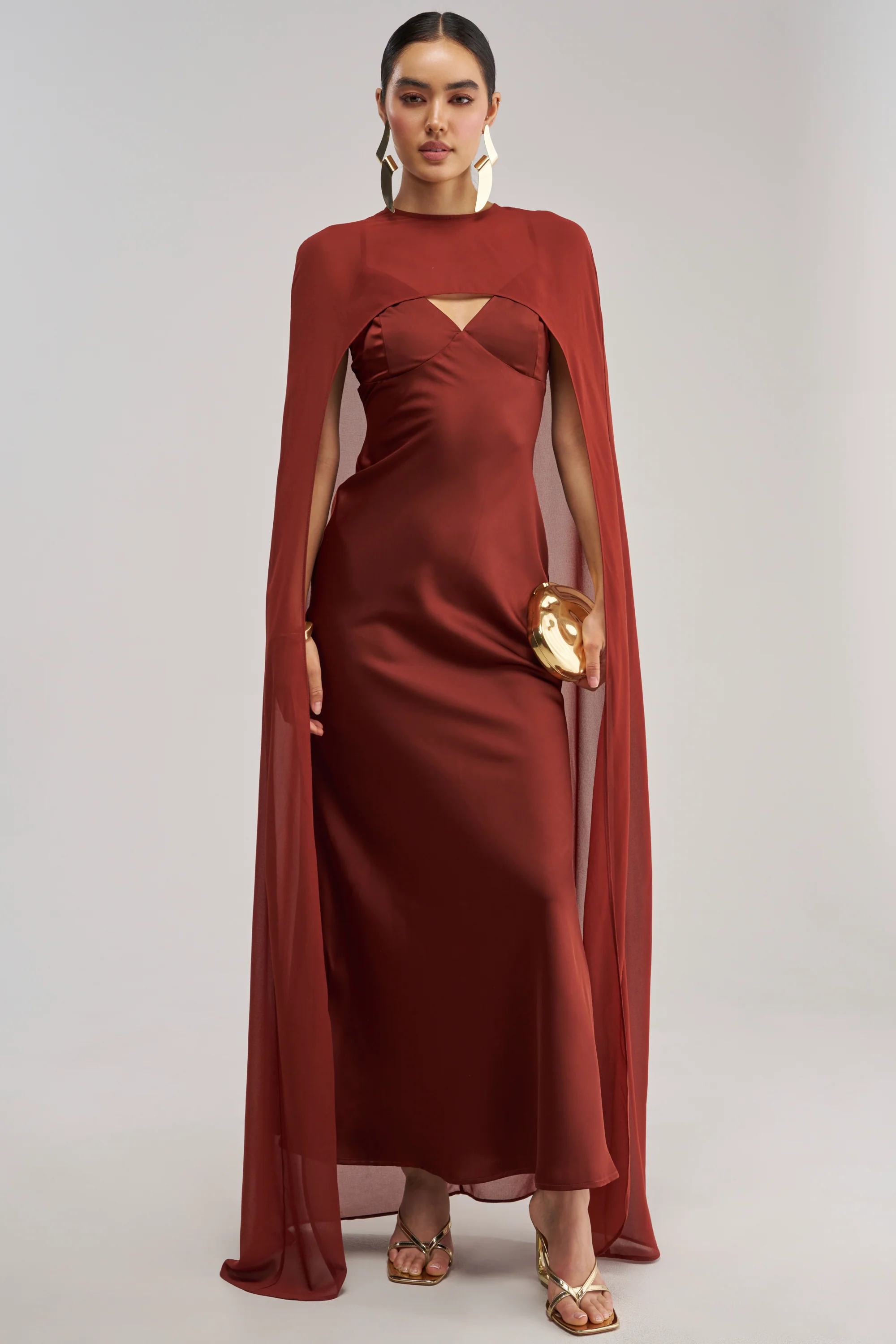 AFTER DARK SATIN CAPE MAXI DRESS - Akira Store