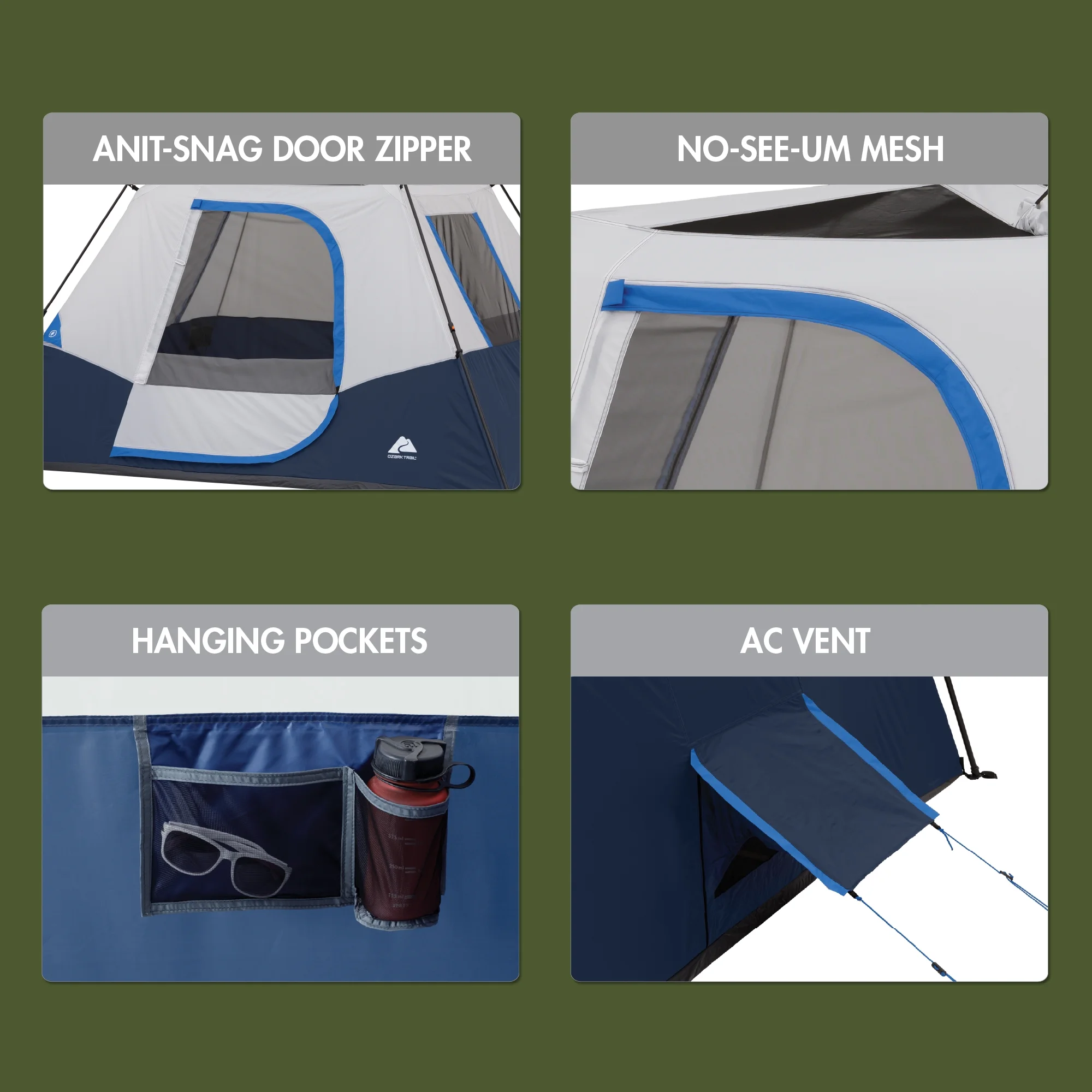 10�� x 9' 6-Person Instant Cabin Tent with LED Lighted Hub, 25 lbs(Gray) - Image 8