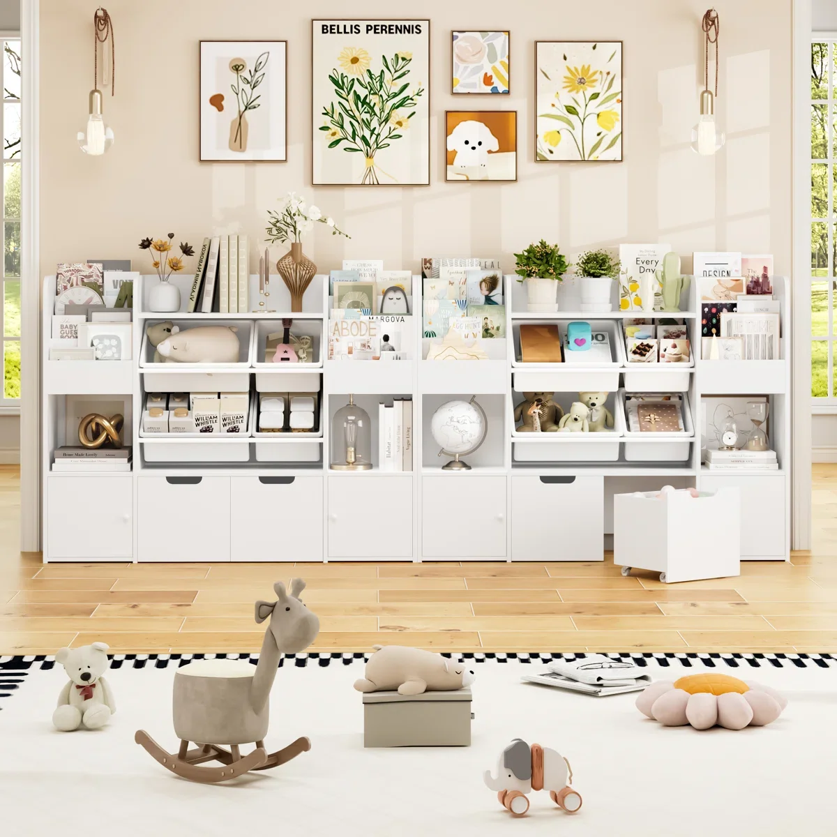 Kids Bookcase Toy Storage Organizer, Wooden Toy Organizer of 4 Bins 2 Removable Drawers for Home Bedroom, Kids Bookshelf Toy Box with Book Rack, White(White) - Image 9