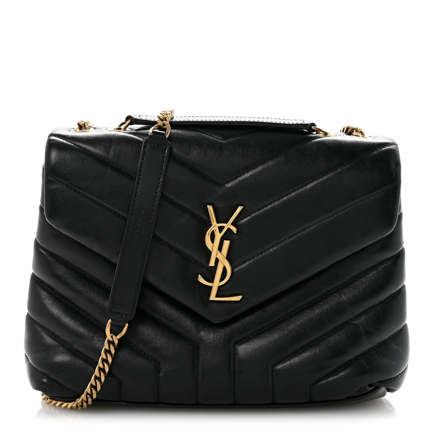 Calfskin Y Quilted Monogram Small Loulou Chain Satchel Black