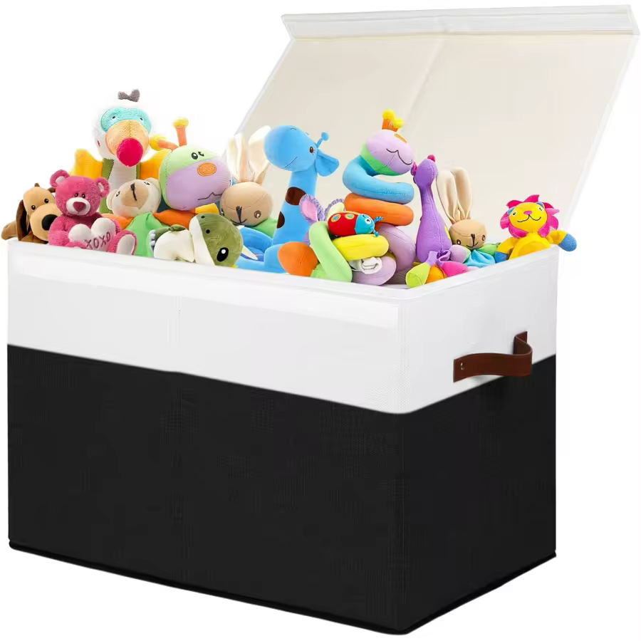Beige white nursery storage chest for toys and blankets