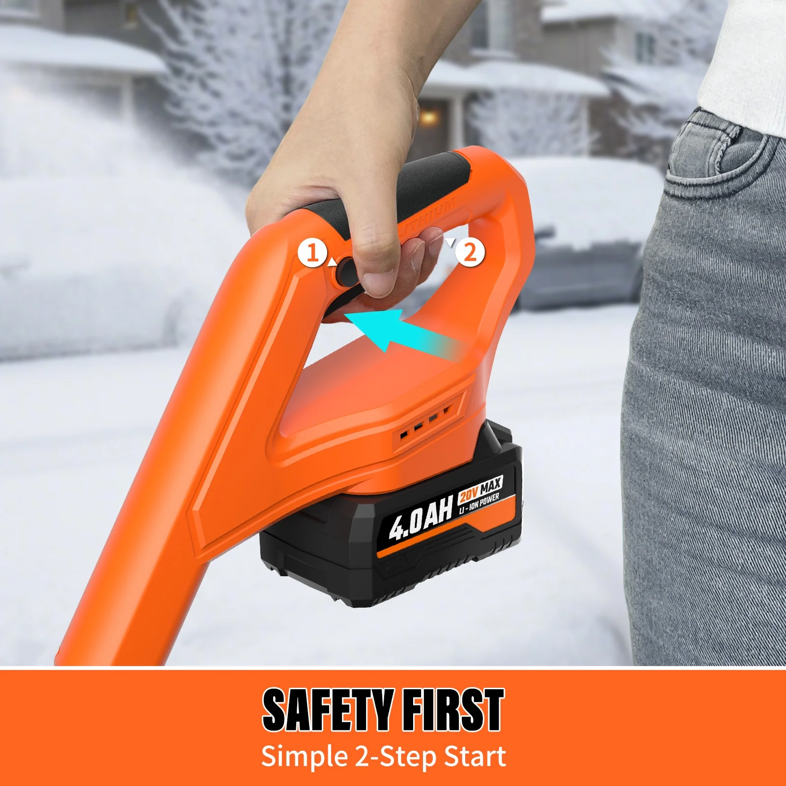 20V Cordless Electric Snow Shovel, 10-Inch Battery Powered Snow Shovel with 4.0Ah Charger, Lightweight for Decks, Patios, and Walkways - Image 4