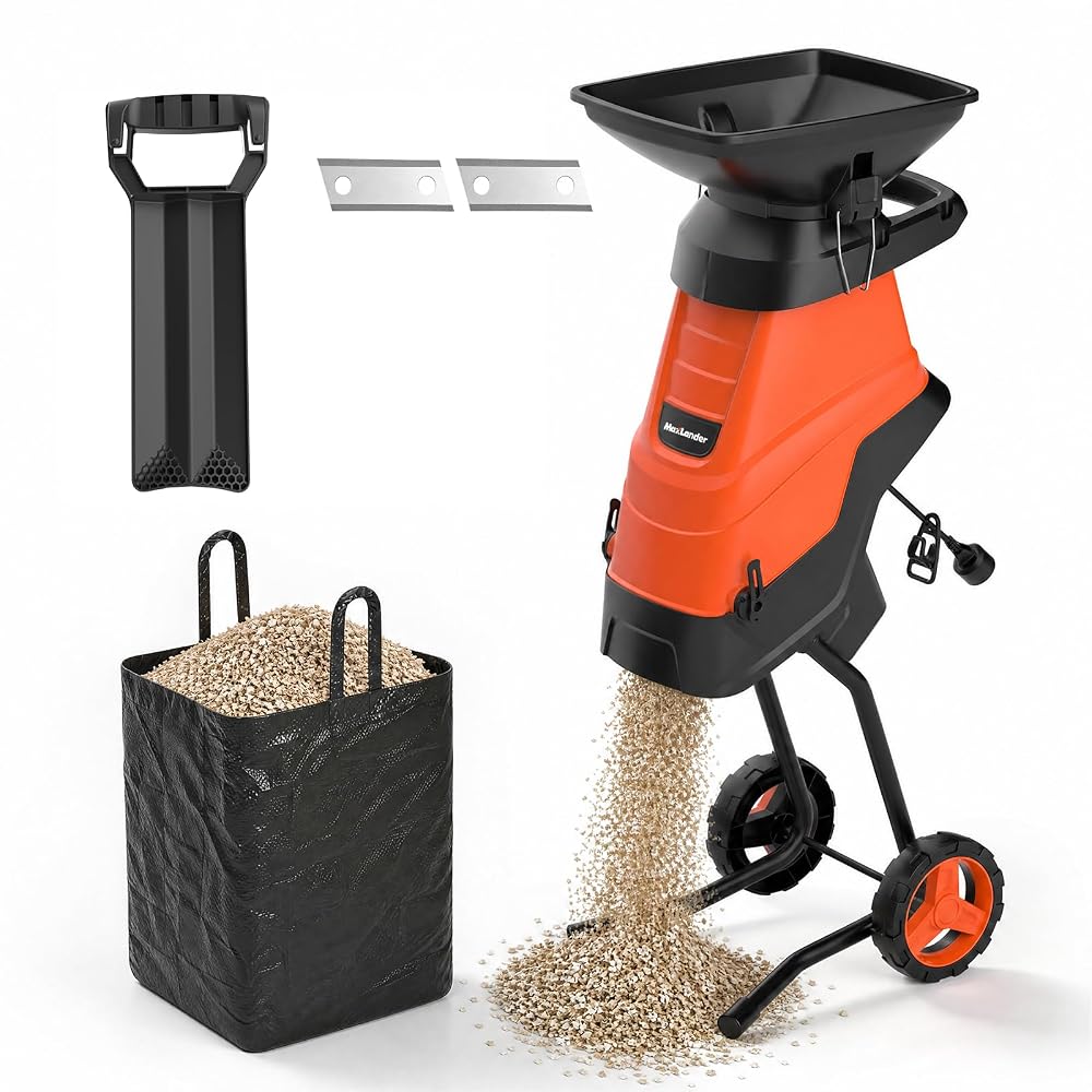MAXLANDER Electric Wood Chipper Shredder, 15-Amp Corded Yard Mulcher