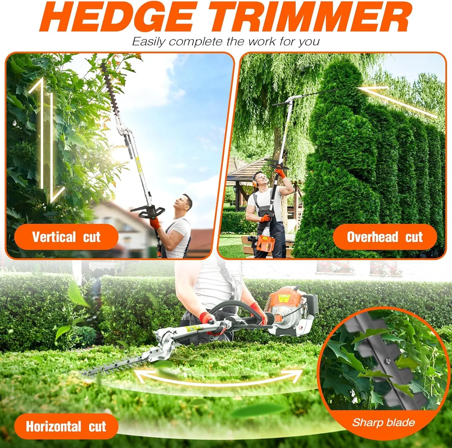 Zhixing 52CC 2-stroke 3-in-1 petrol lawn mower hedge trimmer, multifunctional garden pruning tool with weeder head + hedge blade, powerful lawn and tree trimmer, home gardening care machine
