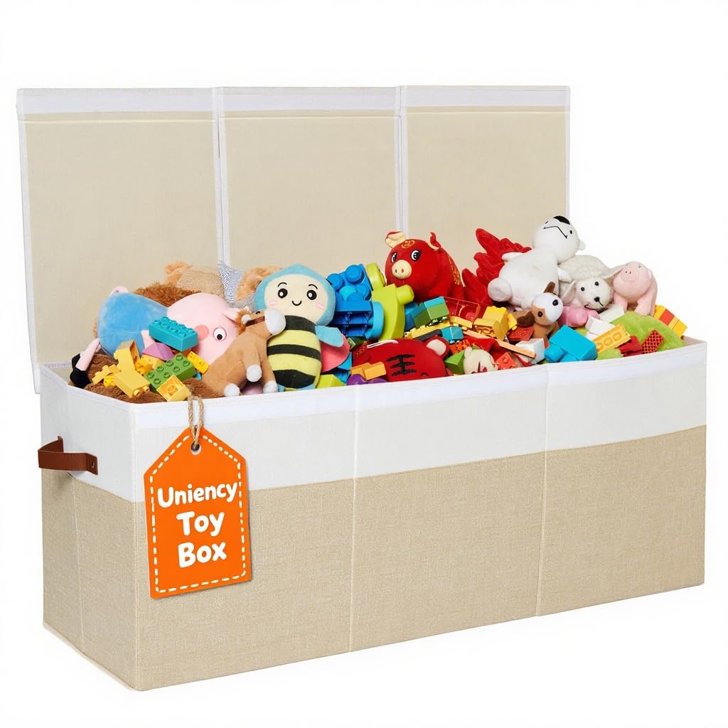Extra Large Toy Box with Lid, Collapsible Toy Storage Chest, Beige