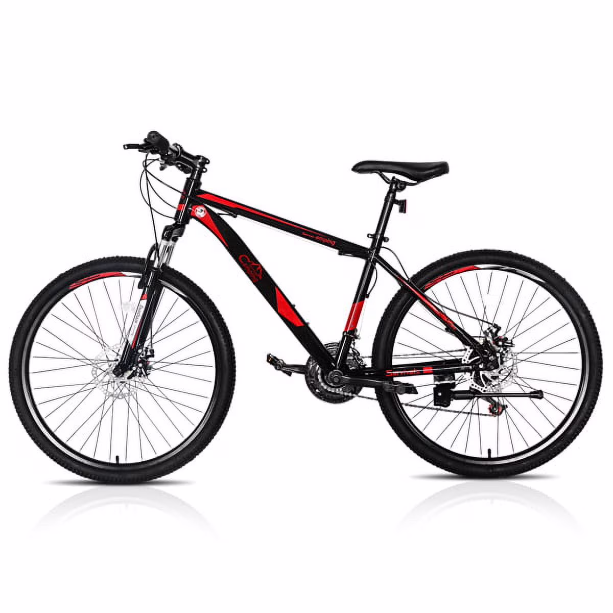 26 21-Speed Mountain Bike for Men & Women, High-Carbon Steel Frame, Dual Disc Brakes, Shock-Absorbing Fork, All-Terrain Commuter Bike (Red/Black)