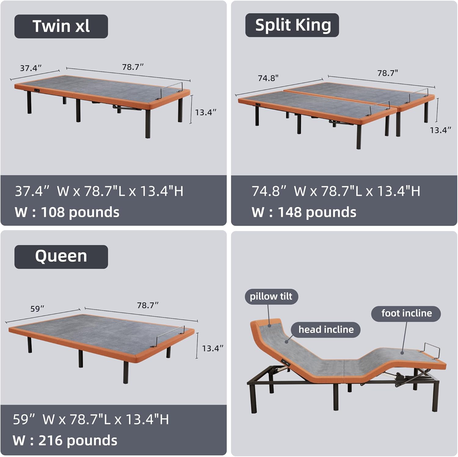 ESHINE Adjustable Bed Frame - Queen Bed Base with Massage, Pillow-tilt, Smart APP Control, Ergonomic Incline, Zero Gravity, Dual USB Port, Under Bed Light, Wireless Remote, 5000 Series
