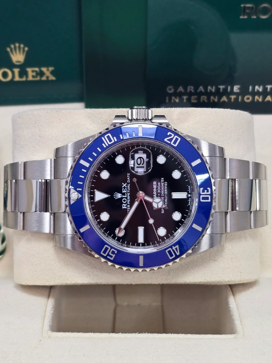 [Super Clone]Rolex White Gold Submariner Date Watch - The Blueberry - Blue Bezel - Black Dial (Ref # 126619LB)