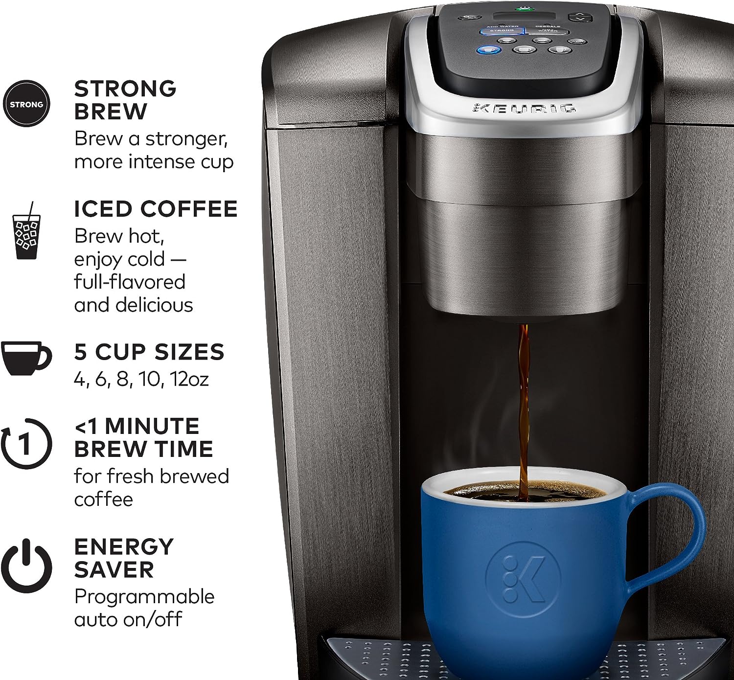 Cafetière à dosettes K-Cup Keurig K-Elite à portion individuelle, couleur ardoise brossée, capacité de 355 ml (12 oz).