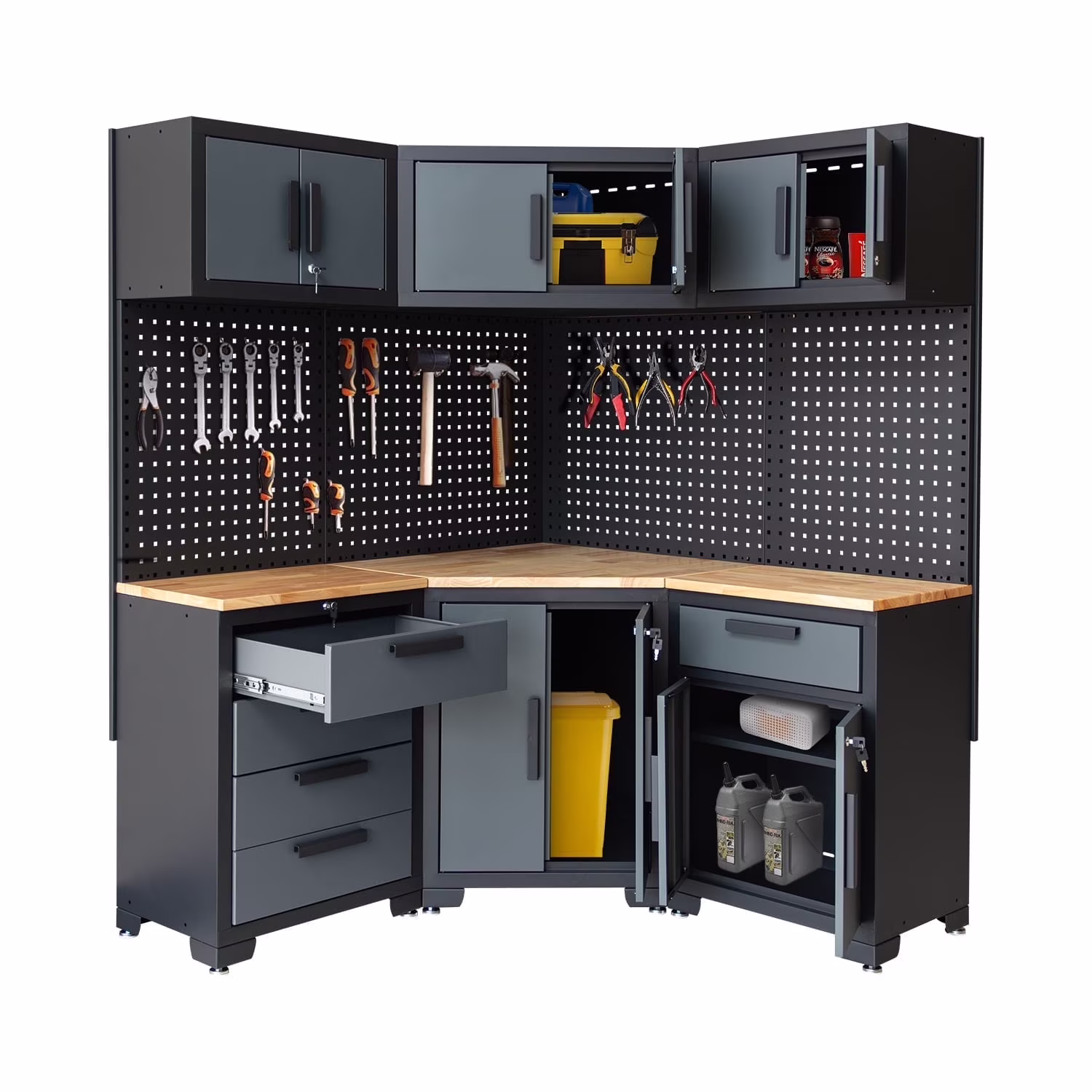 Garage Storage Cabinet System 7-Pcs Workshop Set Metal Garage Cabinets System with Steel Cabinet Drawers, Workbench, Pegboard for Garage Tool Organization(7-Pcs Garage Cabinets) - Image 3