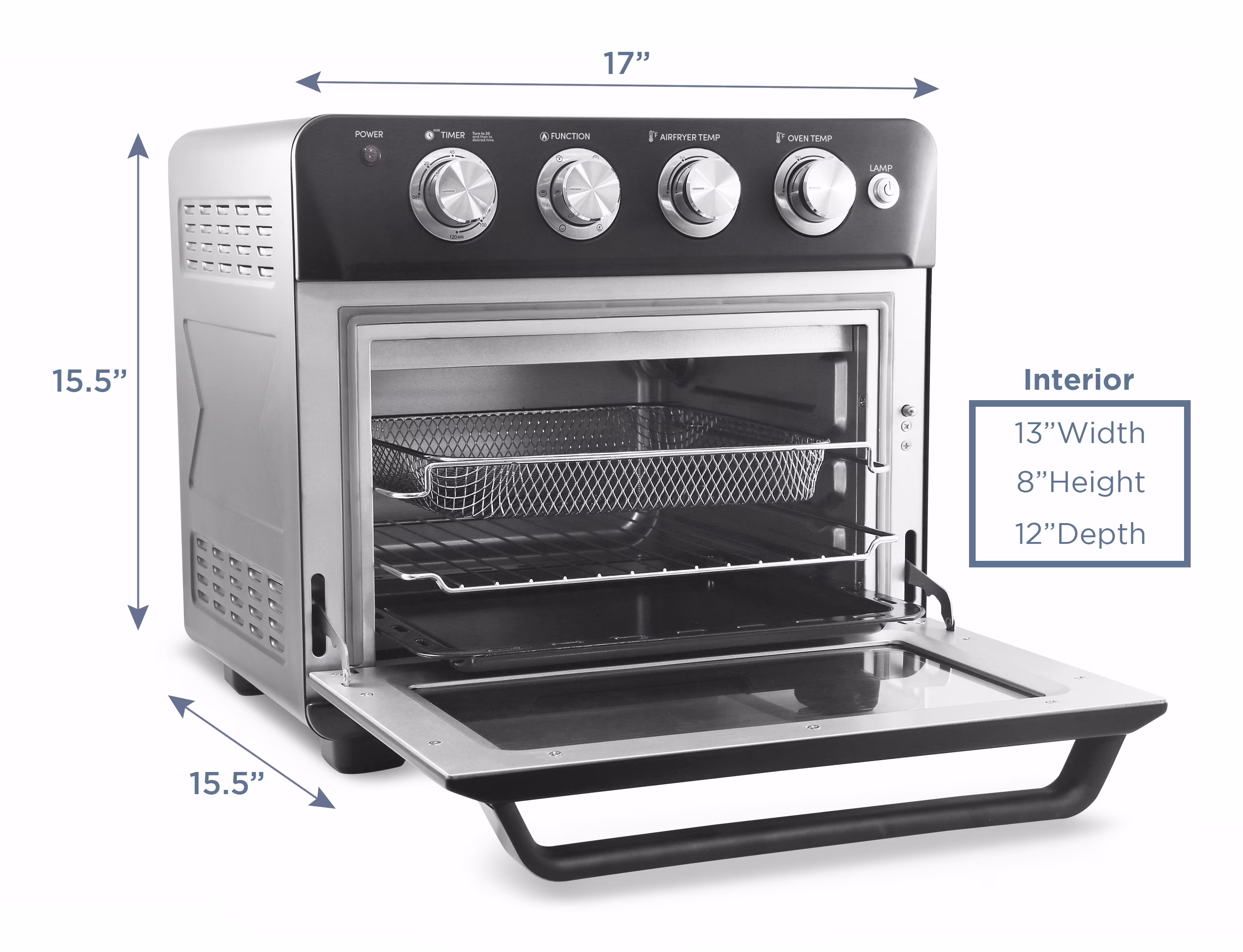 Deluxe Air Fryer Oven 25qt, Black Fast Fry, Bake, Roast, Dehydrate