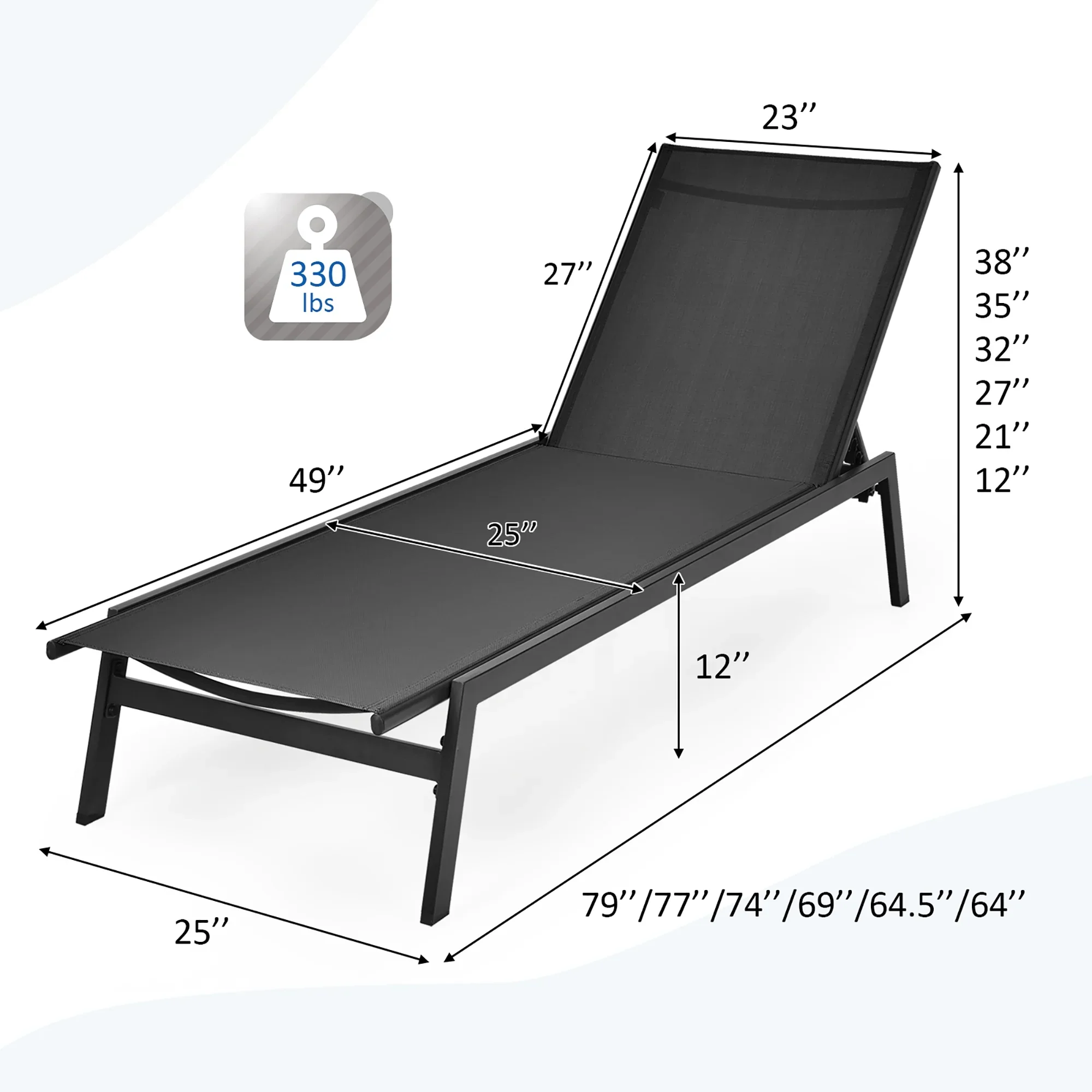 Costway  Patio Lounge Chair Chaise Recliner Back Adjustable Garden Deck Brown