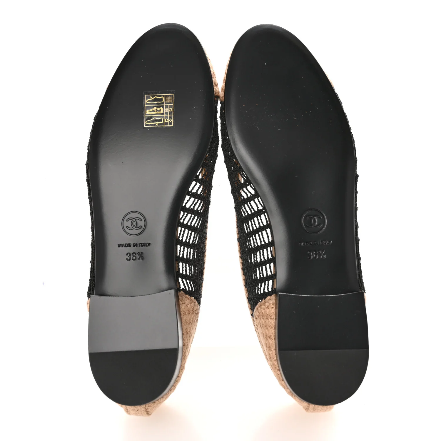 Raffia Cap Toe Ballerina Flats 36.5 Black Beige