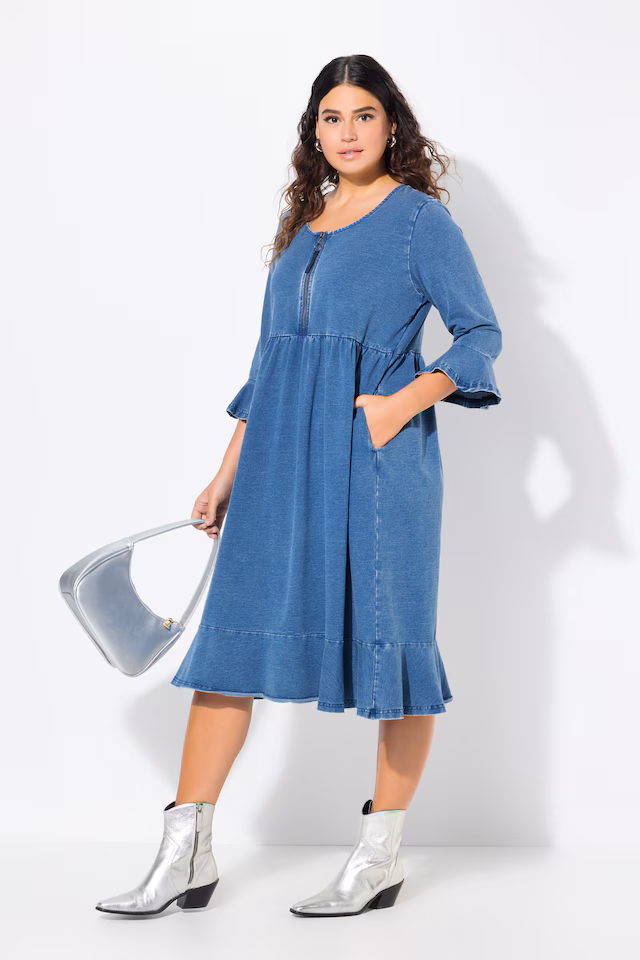 Denim Look Ruffled Midi Dress