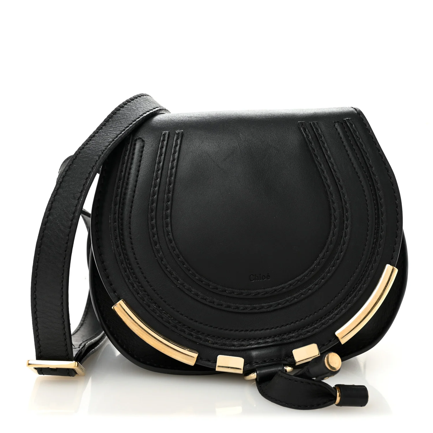 Calfskin Mini Marcie Metal Bar Trim Crossbody Bag Black