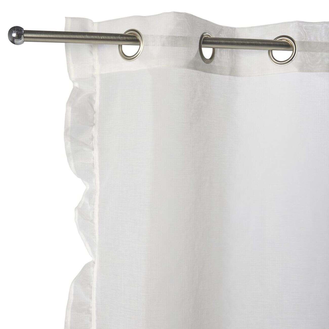 Voilage à oeillets 140x240cm contour à volant polyester blanc